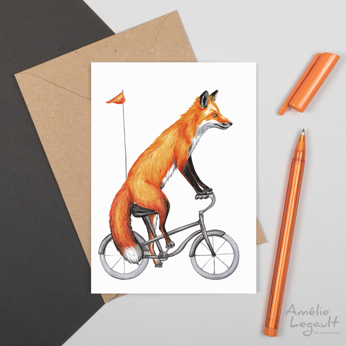 Fox Riding a Bike Greeting Card
