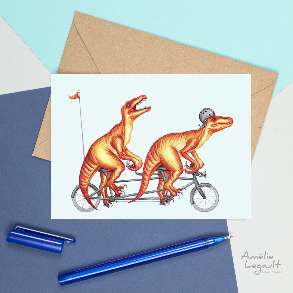 Velociraptors riding a bike Greeting Card