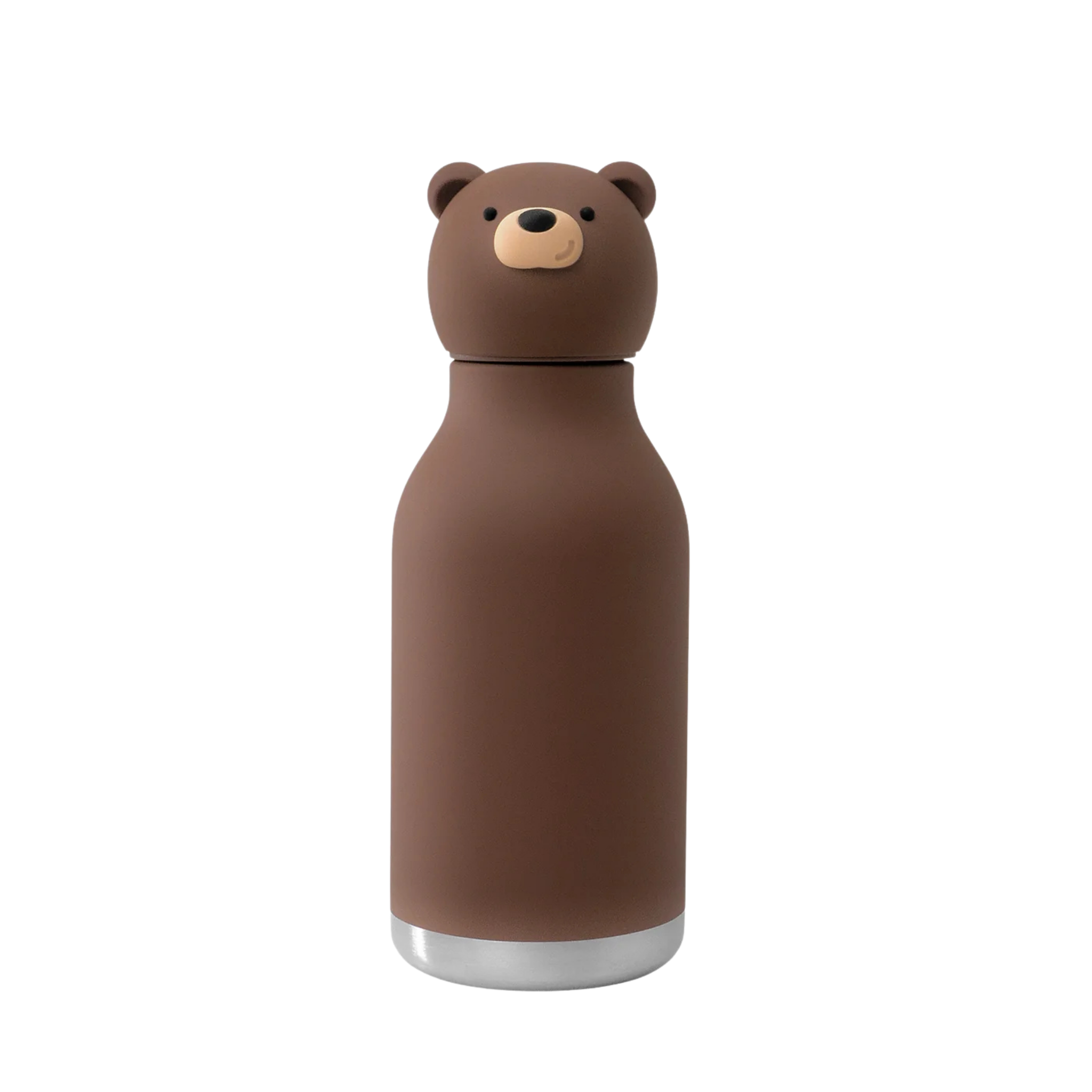 Asobu Animal Bestie Bottle 16 oz insulated kids water bottle in Brown Bear design with removable collectible silicone character head and 24-hour cold retention