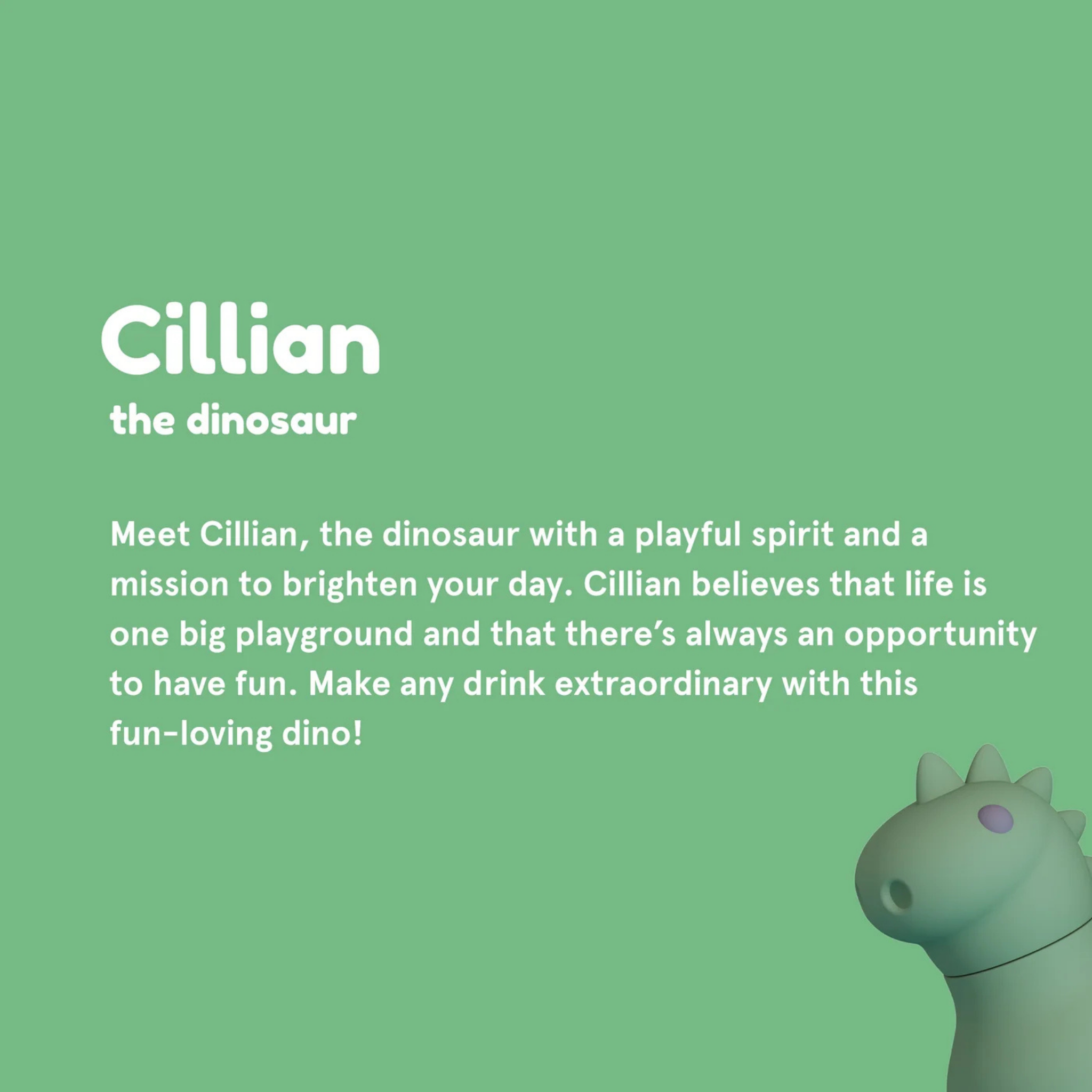 Cillian the Dinosaur Asobu Animal Bestie Bottle removable collectible silicone animal character head detail