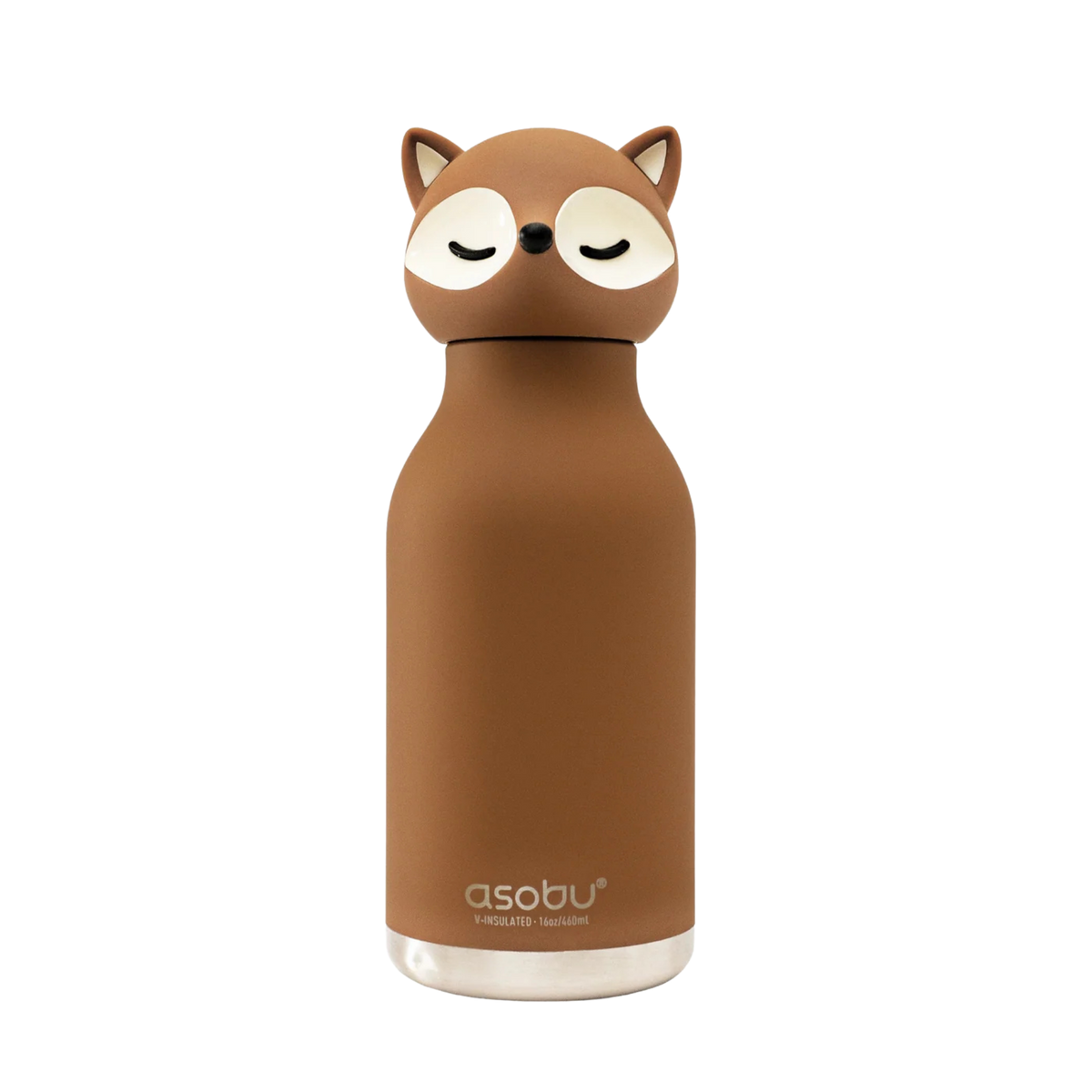 Asobu Animal Bestie Bottle 16 oz insulated kids water bottle in Fox design with removable collectible silicone character head and 24-hour cold retention