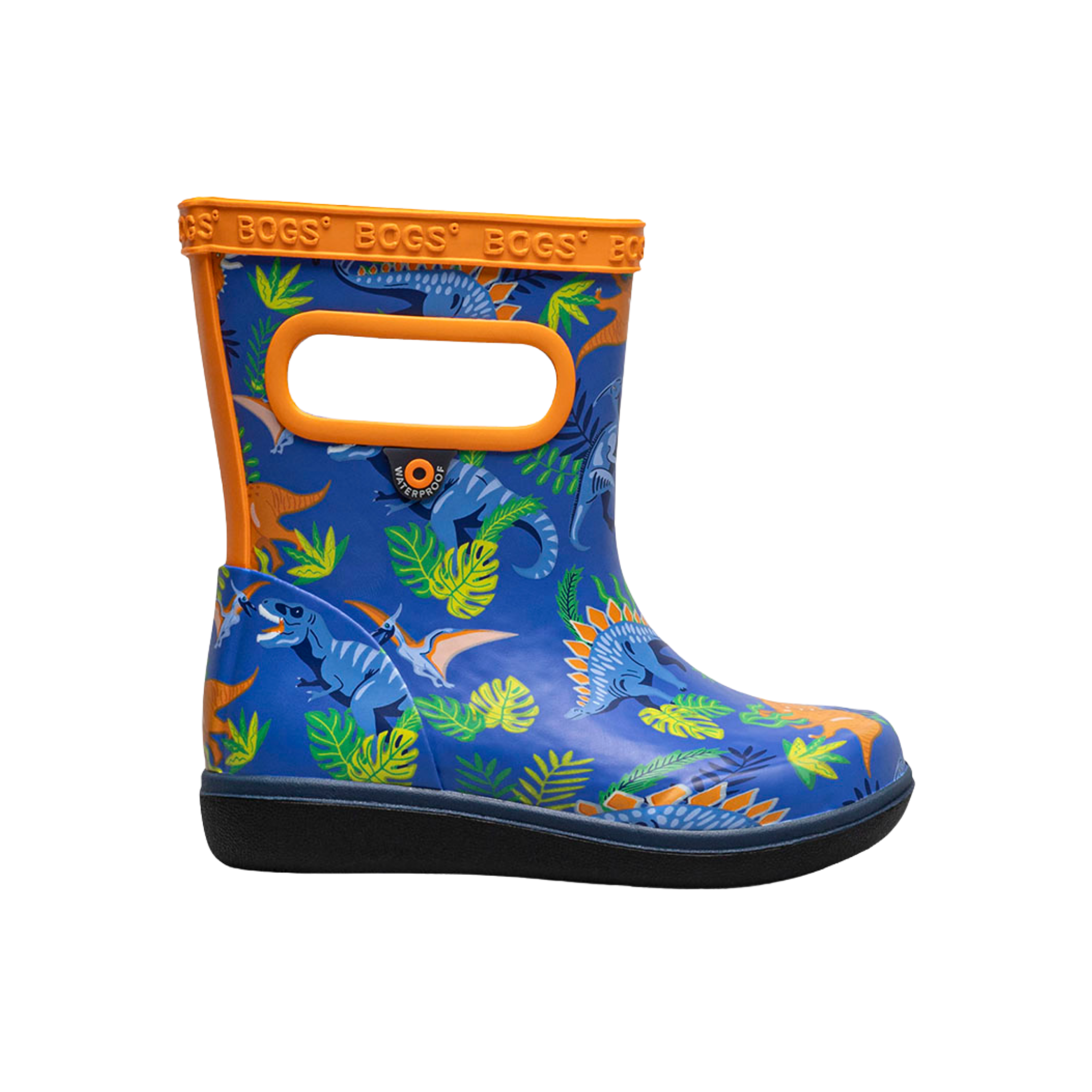 BOGS Skipper II waterproof toddler boots in Dinosaur Jungle design, suited for rainy adventures in Whistler