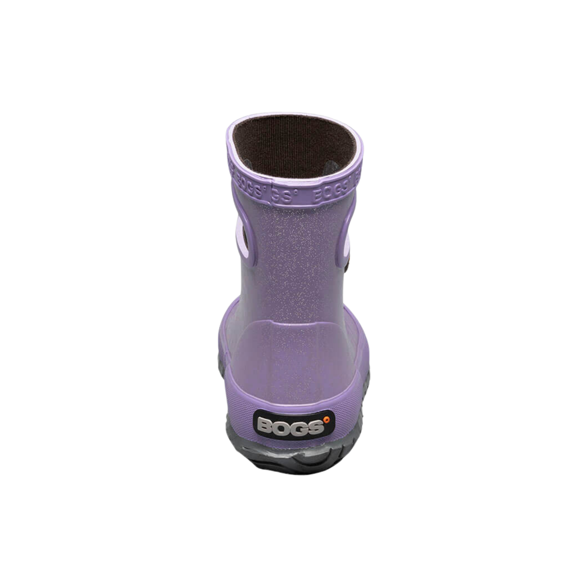 Rear view of BOGS Skipper II toddler boots in Purple Multi, showing easy pull-on handles