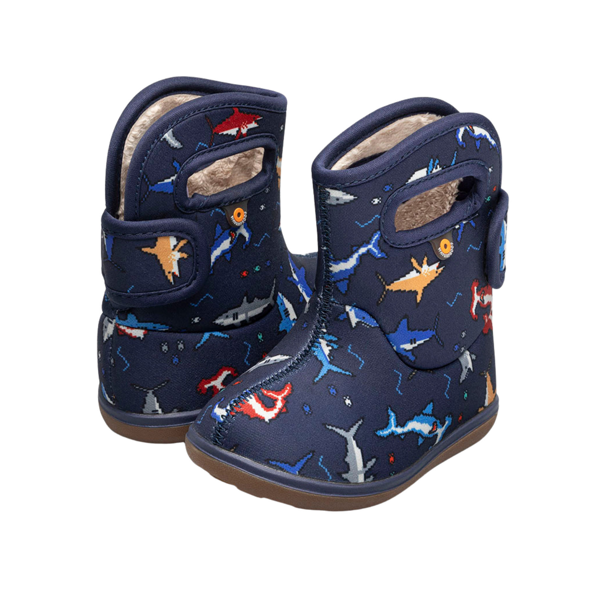 Baby BOGS II waterproof rain boots in Shark design, suited for kids in Whistler