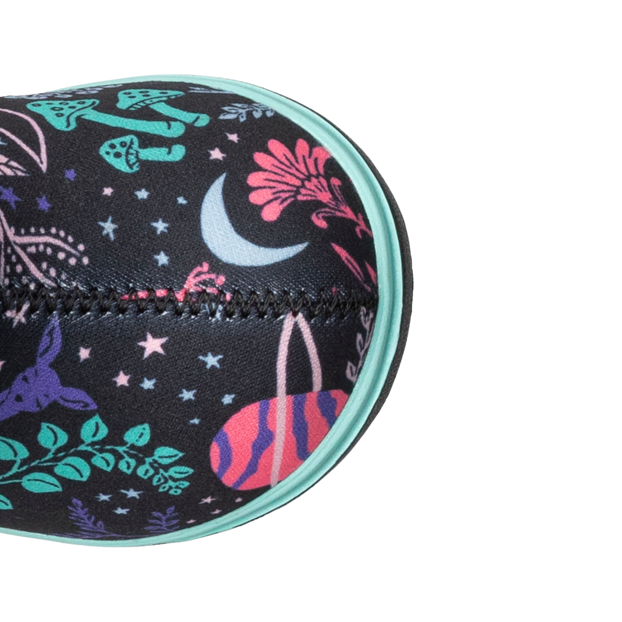 Close-up of the faux-fur lining and BioBased comfort insole inside Baby BOGS II rain boots in Cosmic Forest design