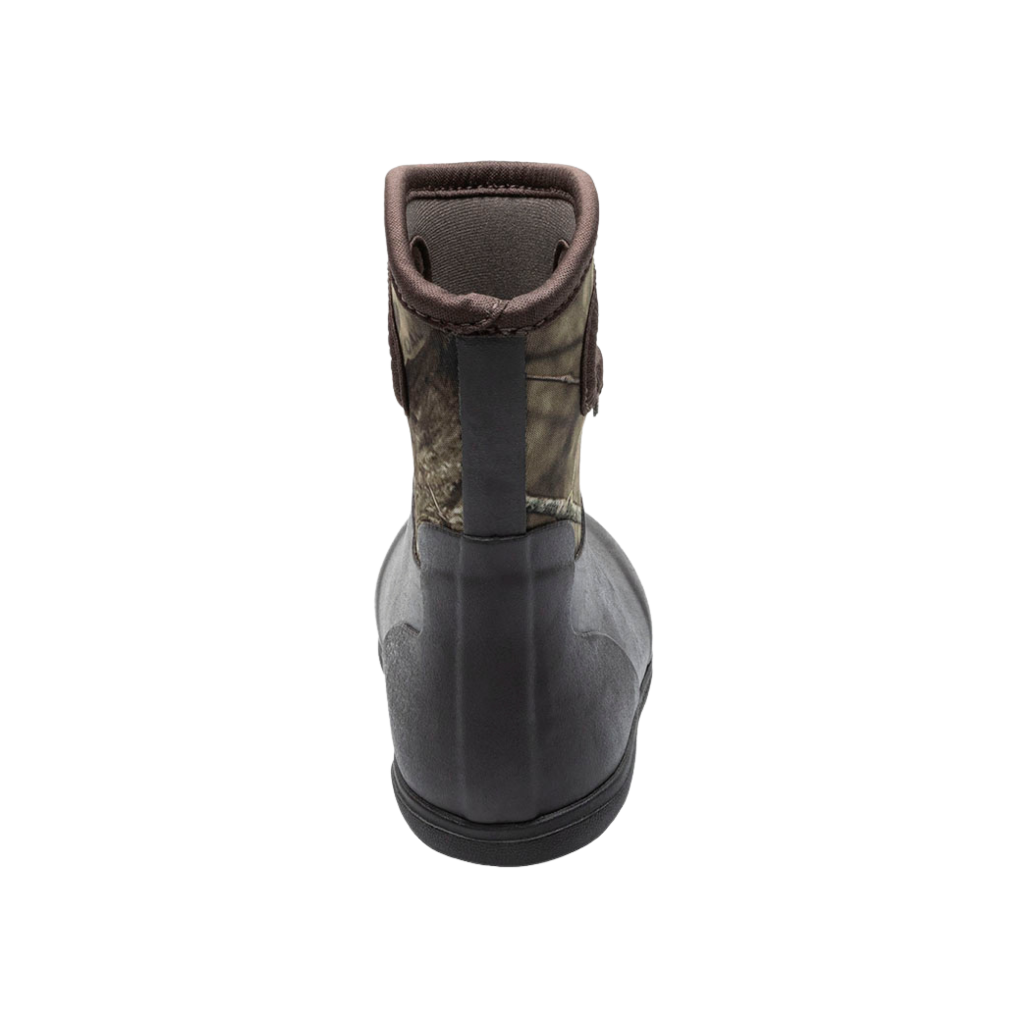 Rear view of BOGS Classic Toddler rain boots with Mossy Oak design