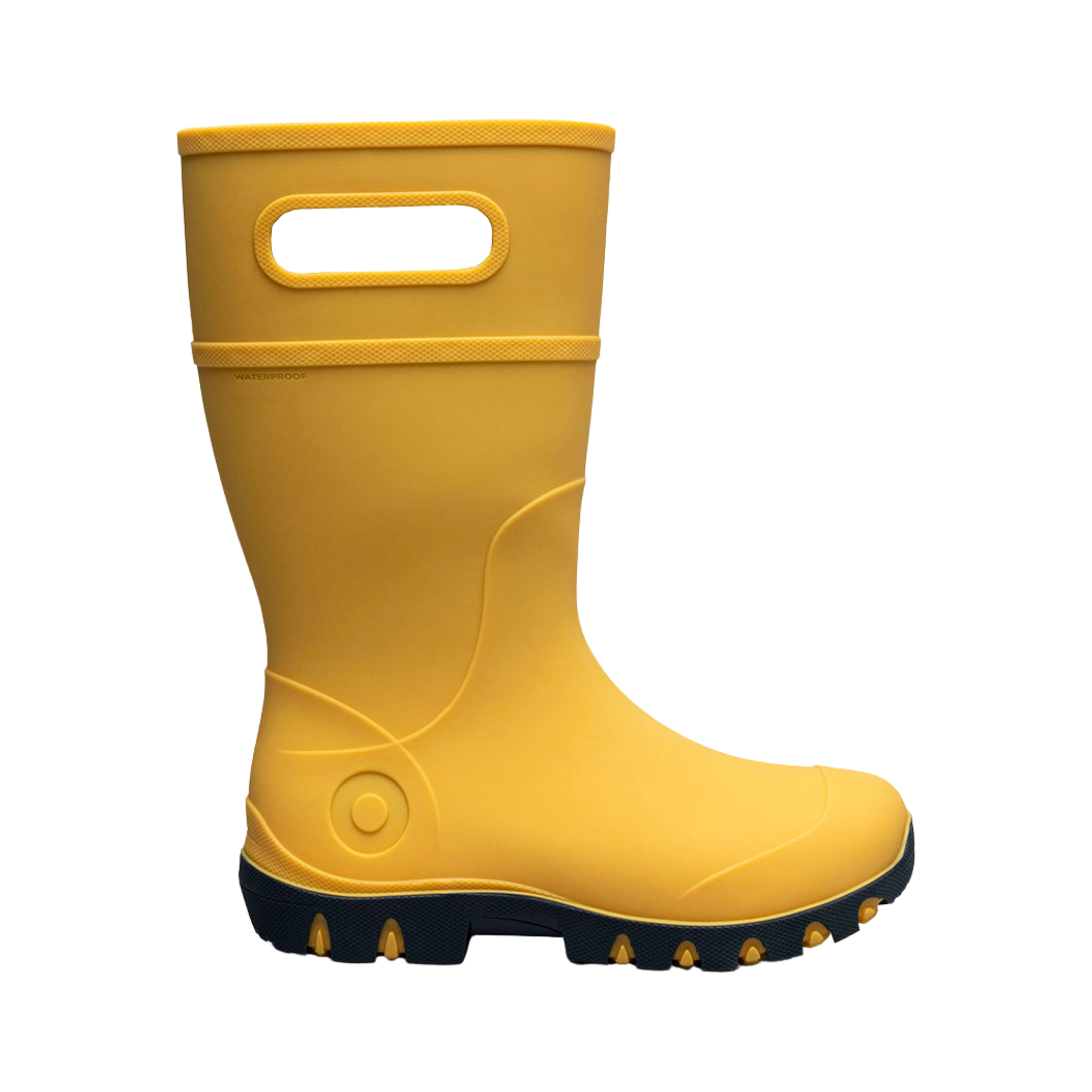 BOGS Kids Essential Tall waterproof rain boots in Mustard color, suited for rainy days in Whistler