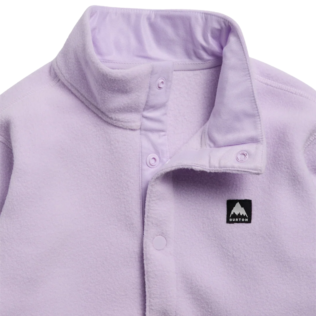 Burton Kids Cinder Fleece Anorak collar detail in Moondust Purple / True Black with soft recycled polyester polar fleece for comfortable warmth