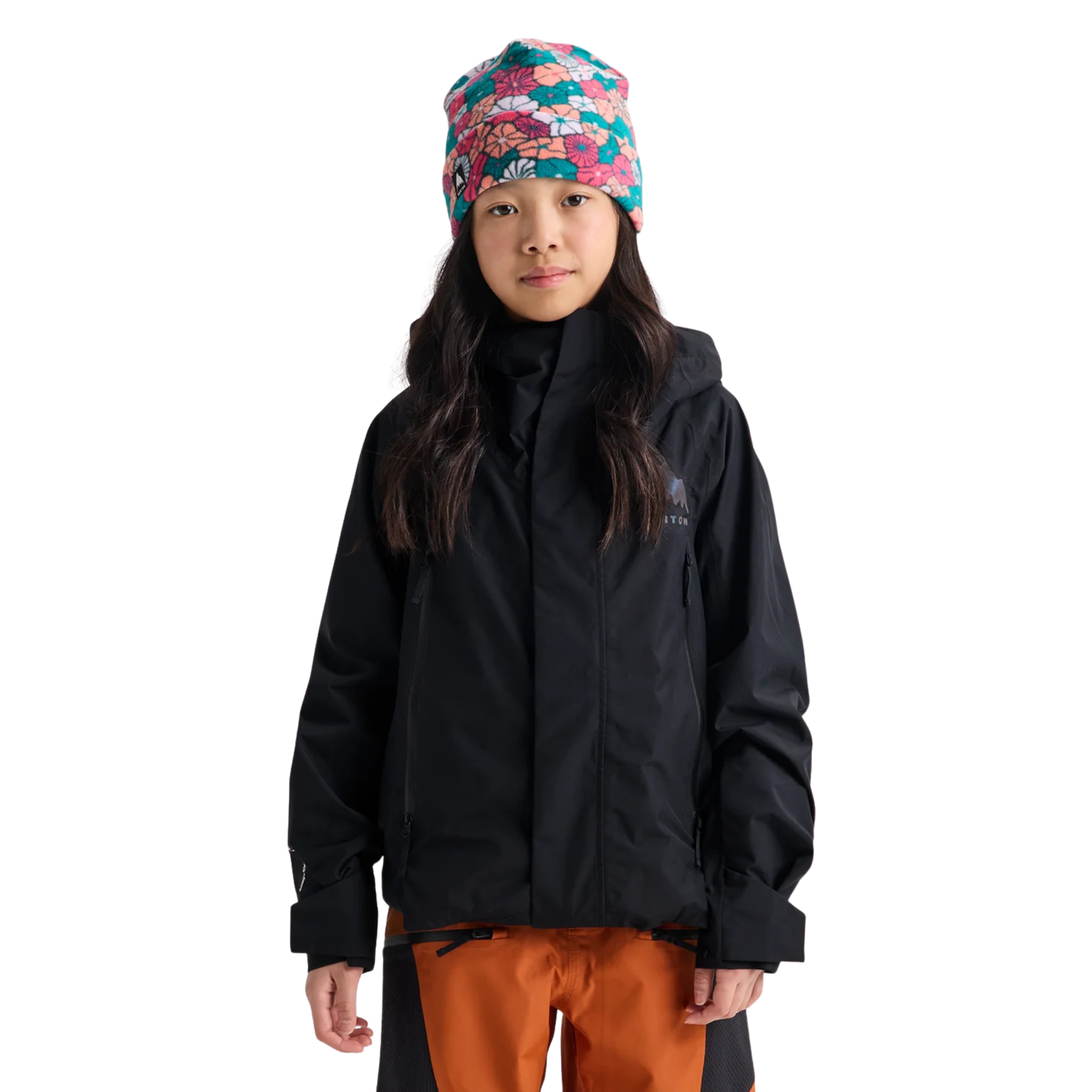 Front view of Burton Kids GORE-TEX Shell Jacket in True Black with waterproof 2-layer construction and YKK zippers