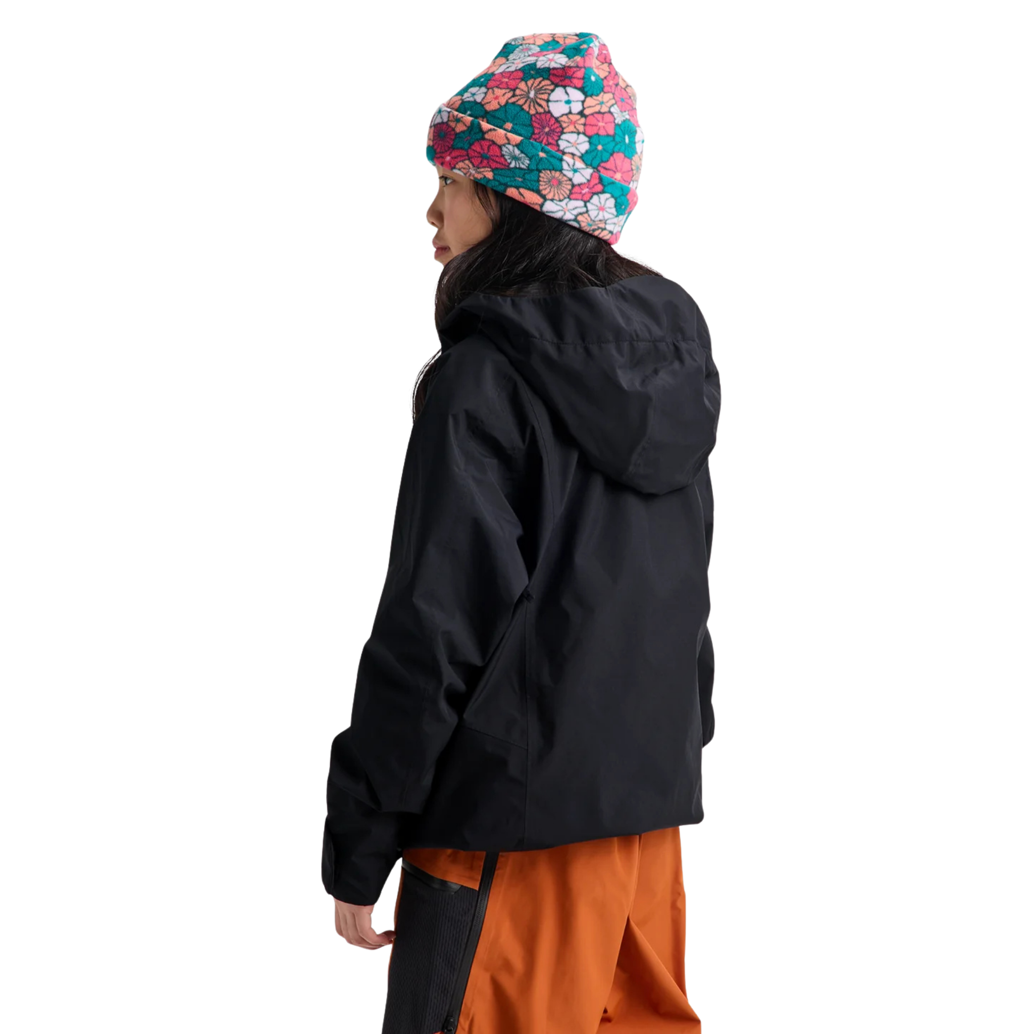 Rear view of Burton Kids GORE-TEX Shell Jacket in True Black with recycled polyester 75D shell and articulated construction
