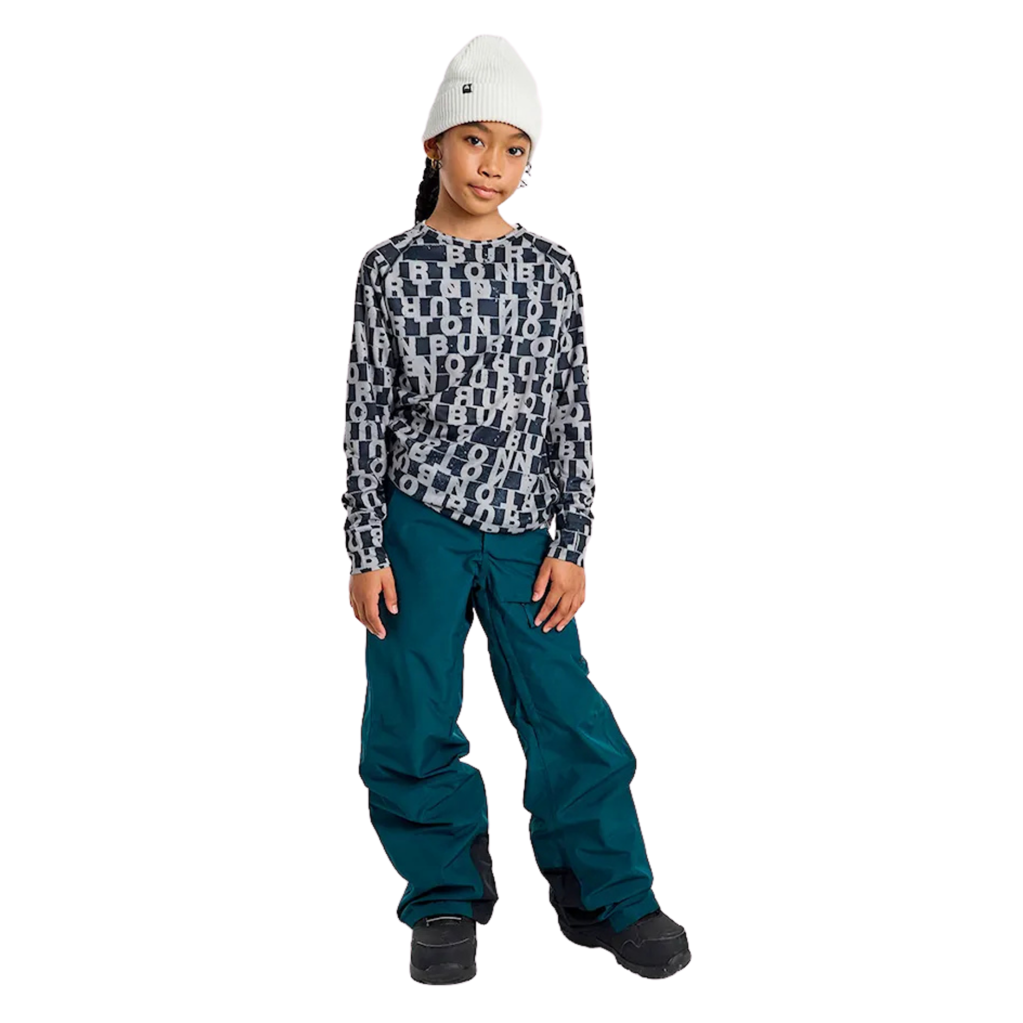 Front view of Burton Kids GORE-TEX Shell Snow Pants in Deep Emerald with 150D recycled polyester shell and adjustable waistband