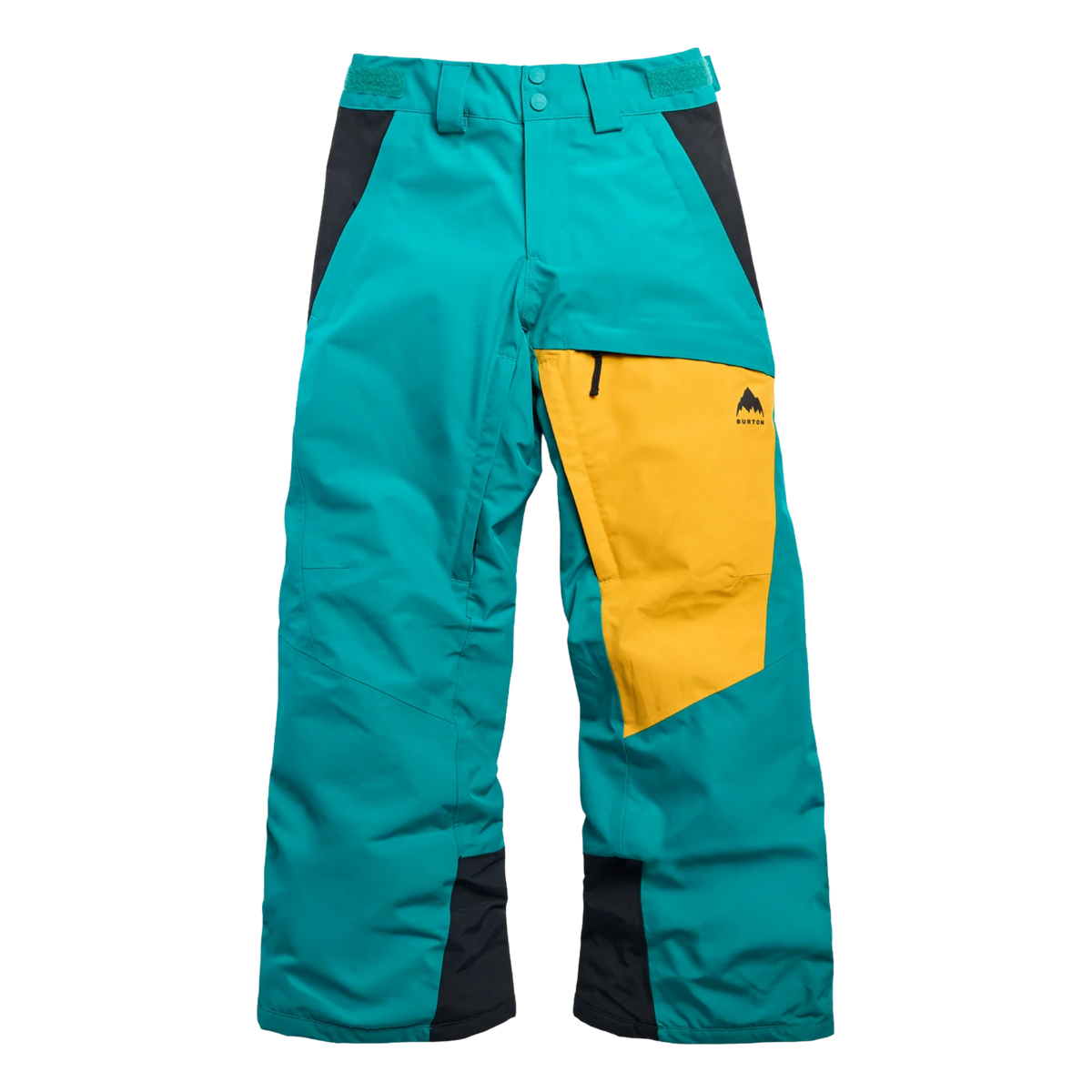 Burton Kids GORE-TEX Shell Pants in Pacific Teal / Goldenrod / True Black with waterproof GORE-TEX 2-layer construction, Room-To-Grow legs, boot gaiters and adjustable waist