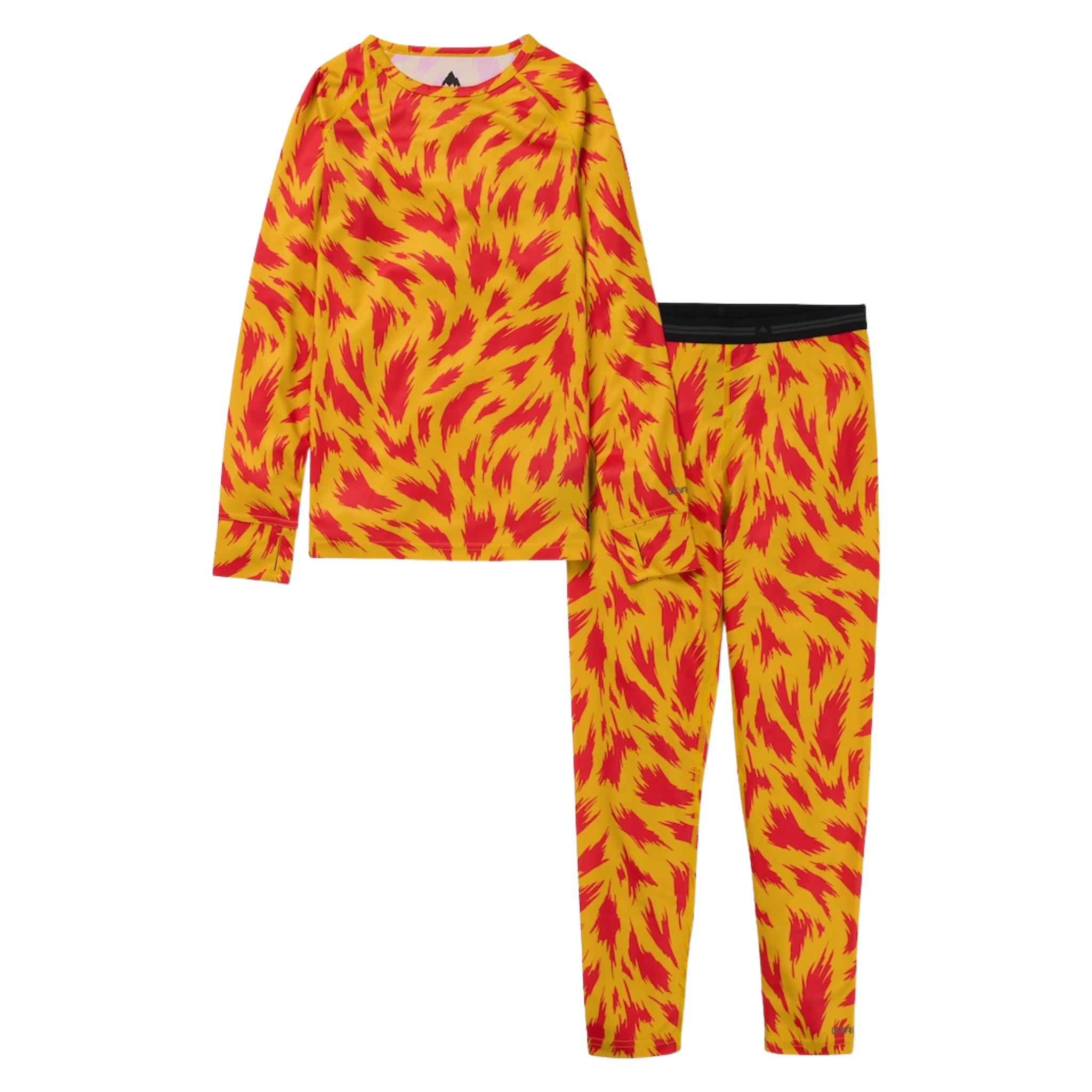 Burton Kids Lightweight Base Layer Set in Fur Goldenrod design with 145gsm DRYRIDE Ultrawick fabric and 100% recycled polyester