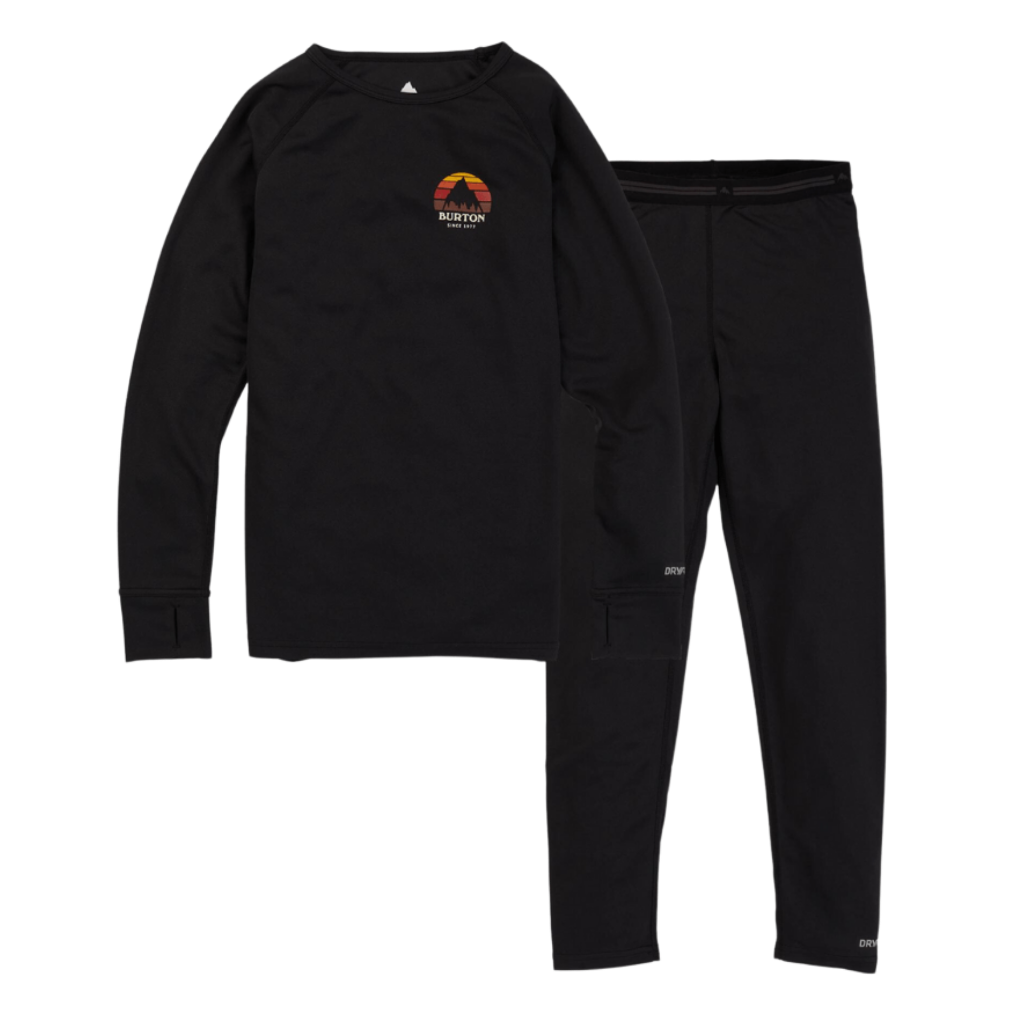 Burton Kids Lightweight Base Layer Set in True Black design with 145gsm DRYRIDE Ultrawick fabric and 100% recycled polyester