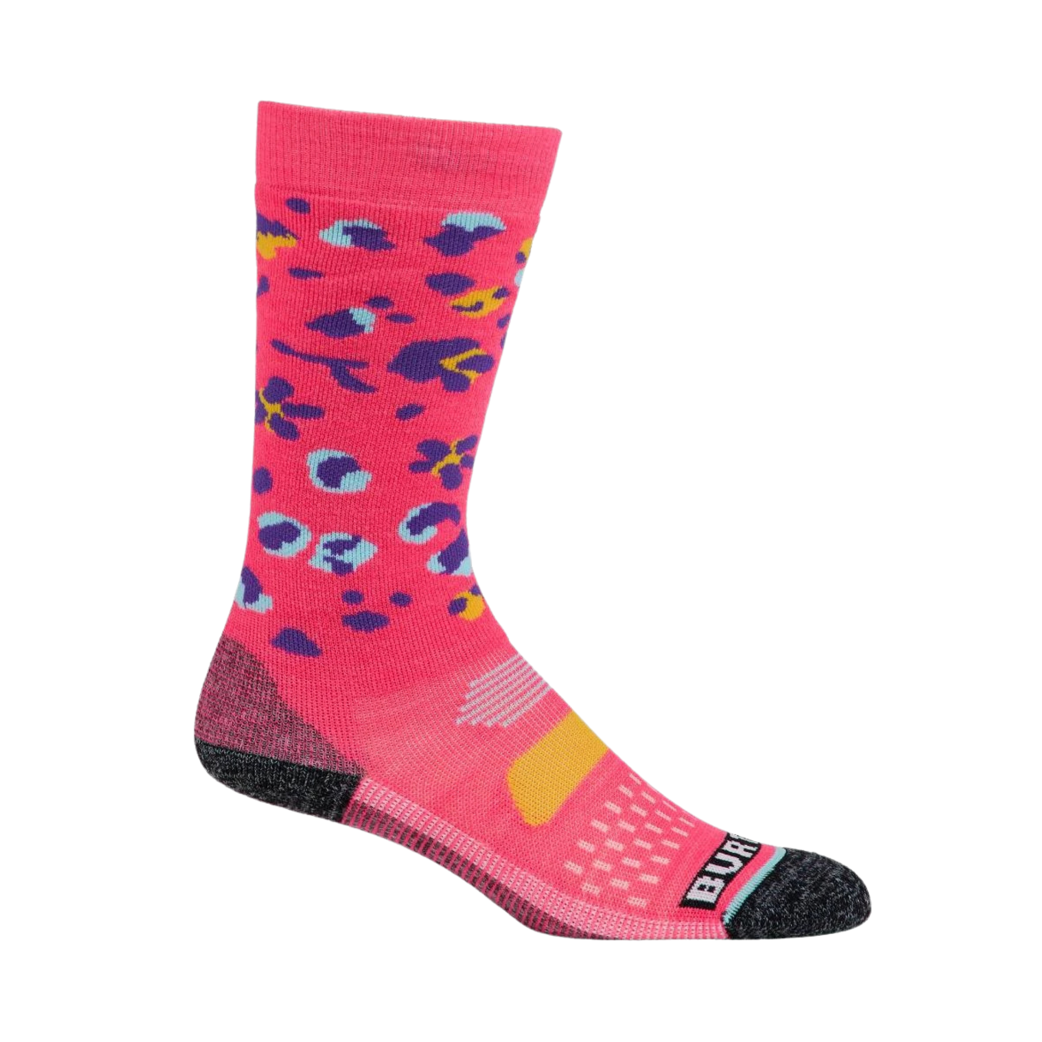 Burton Kids Performance Midweight Socks in Wildcat Floral design with merino wool blend and medium-density cushioning