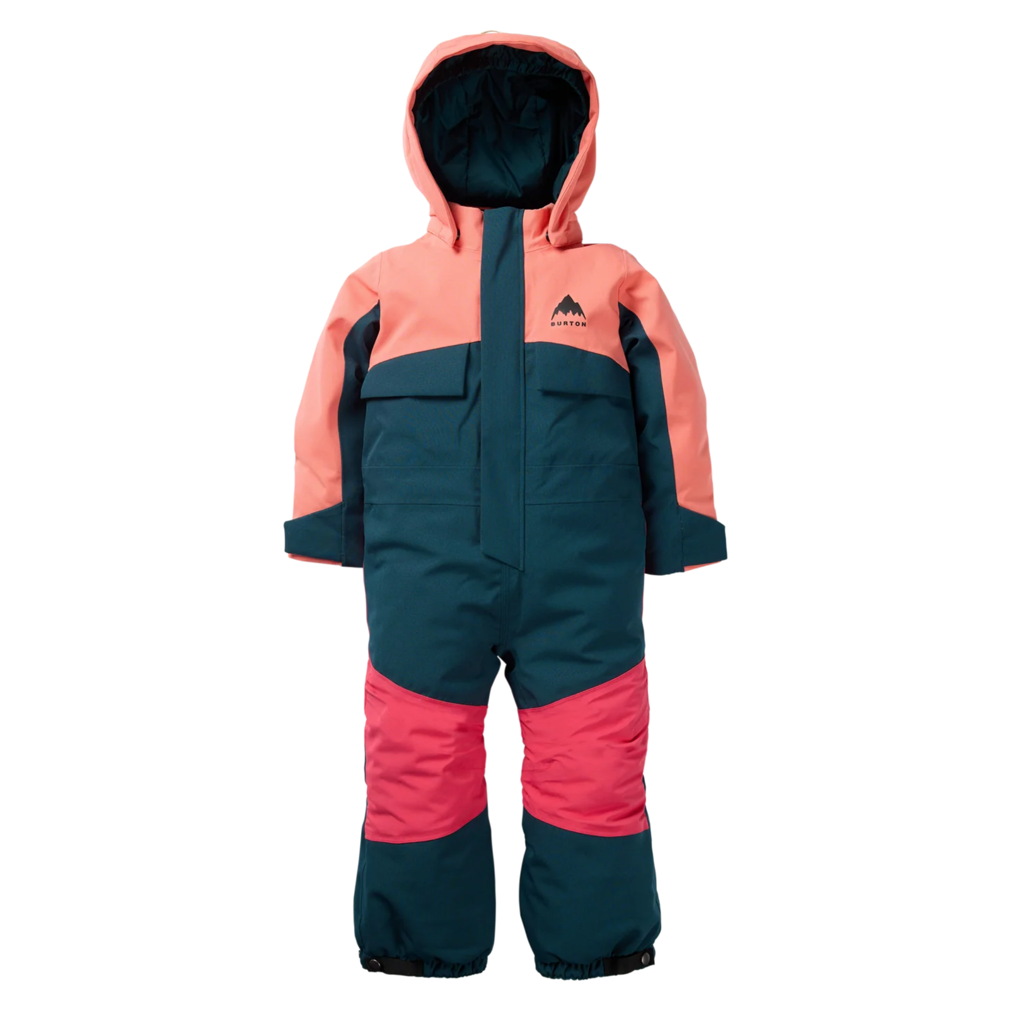Burton Kids One-Piece Snowsuit in Peach Echo / Deep Emerald design with 15K waterproofing, 15K breathability and 100g ThermacoreECO insulation