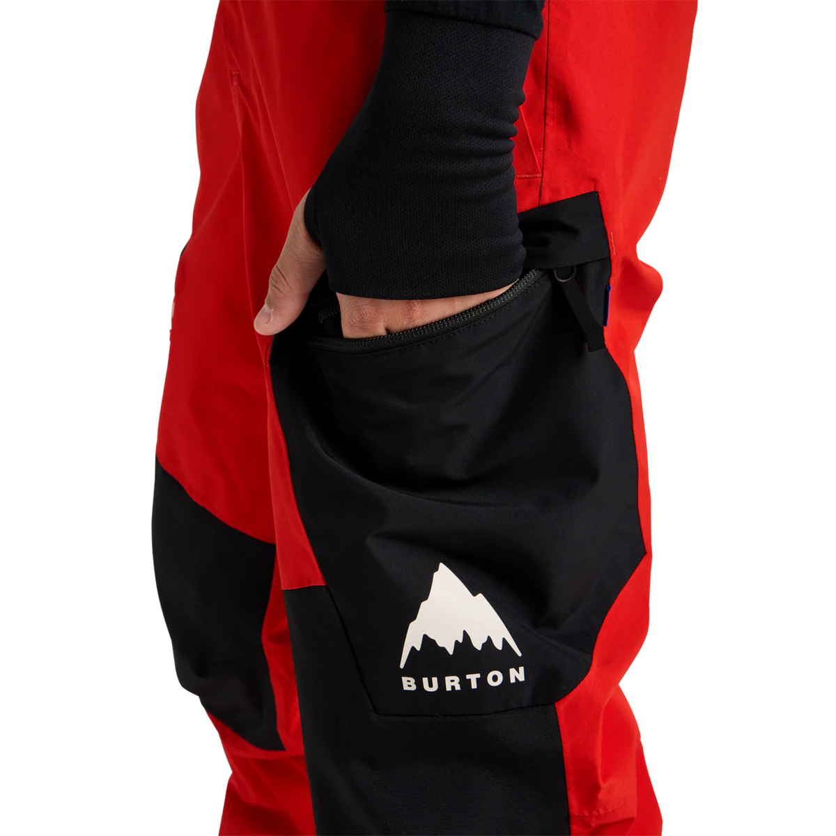 Burton Kids Powline GORE-TEX 2L Bib Pants in Flame Scarlet / True Black color combination with secure zippered thigh pockets and articulated construction