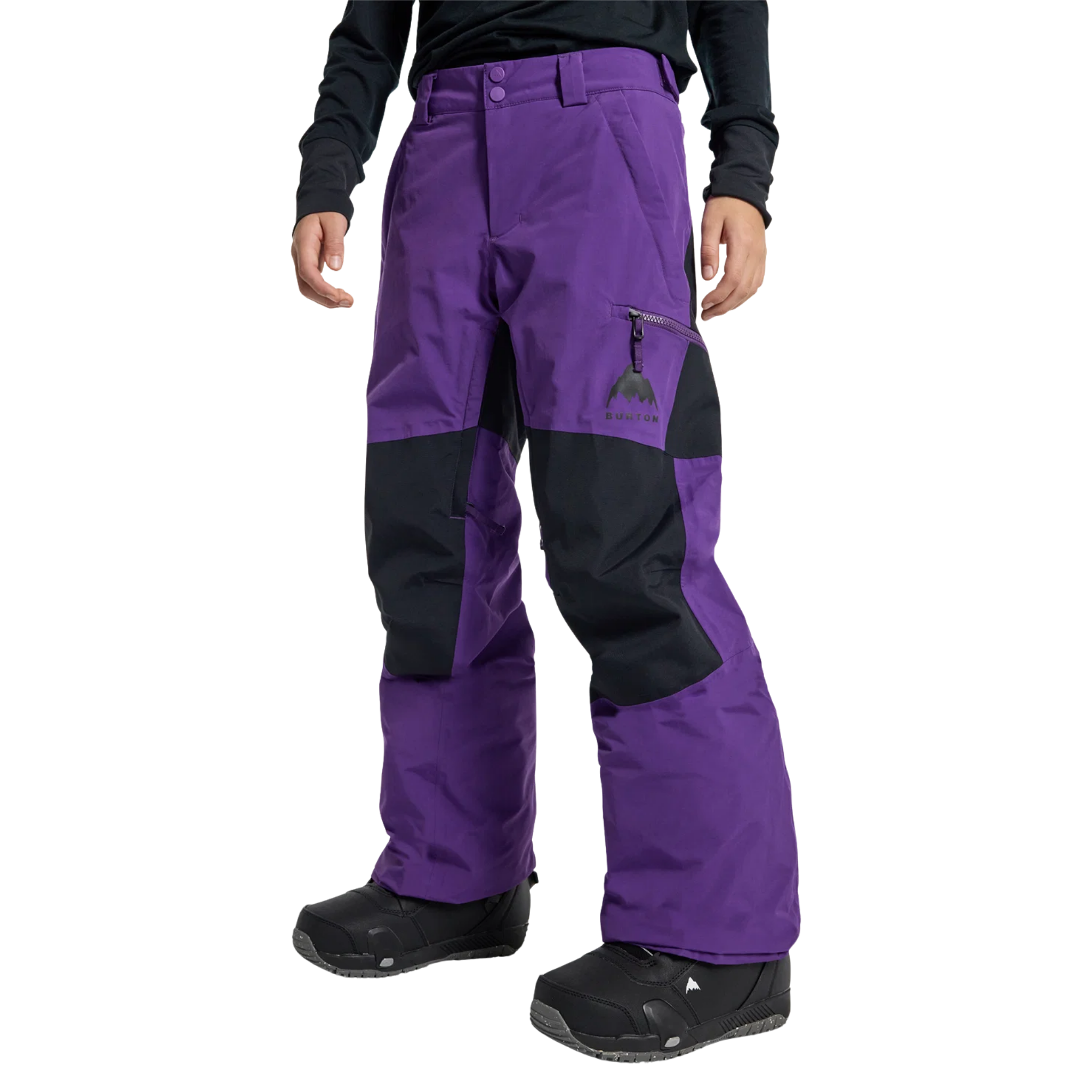 Side view of Burton Kids Skylar Pants in Imperial Purple with articulated reinforced knees and 15K waterproof construction