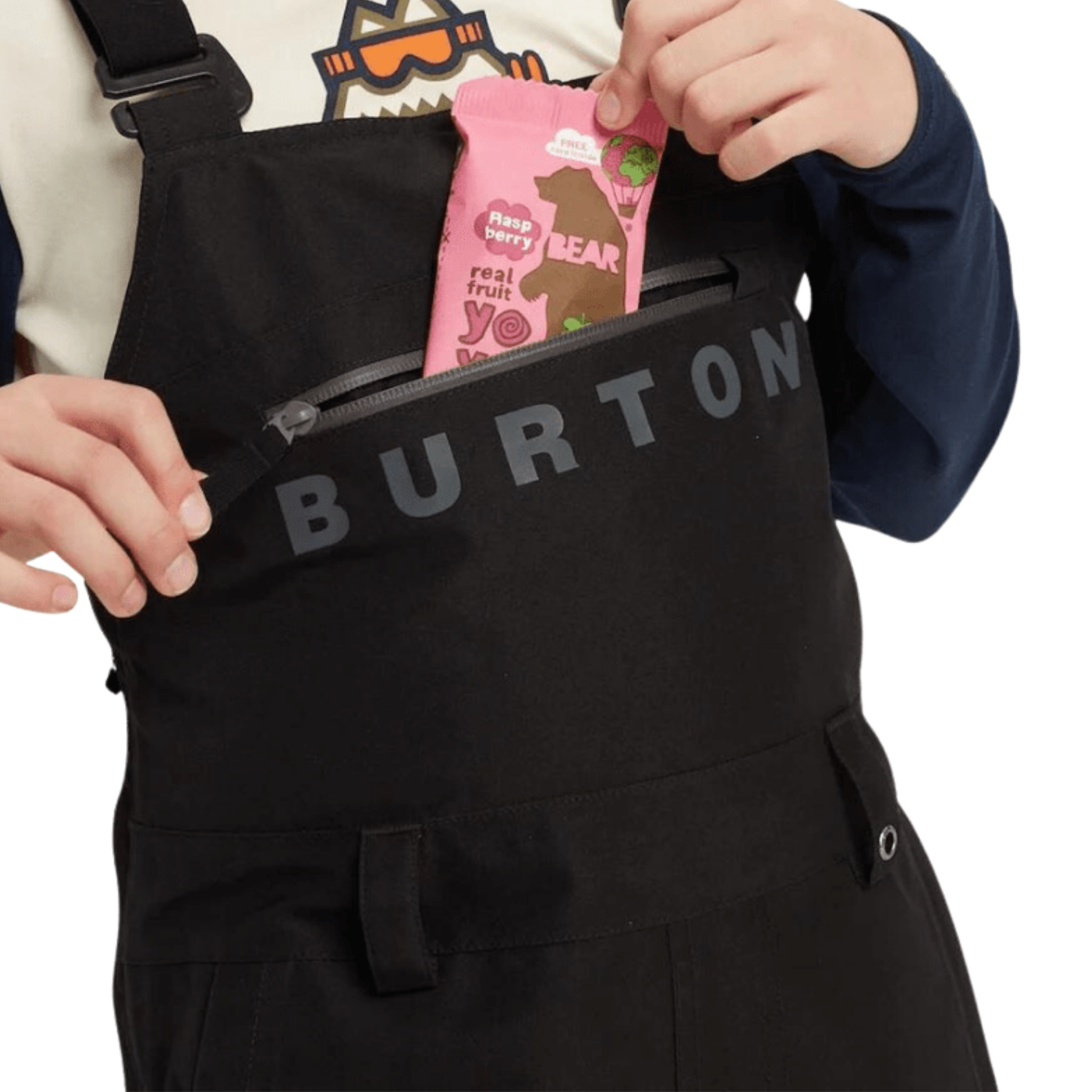 Burton Kids Stark GORE-TEX 2L Bib Pants in True Black design with YKK water-resistant zippers for added weather protection
