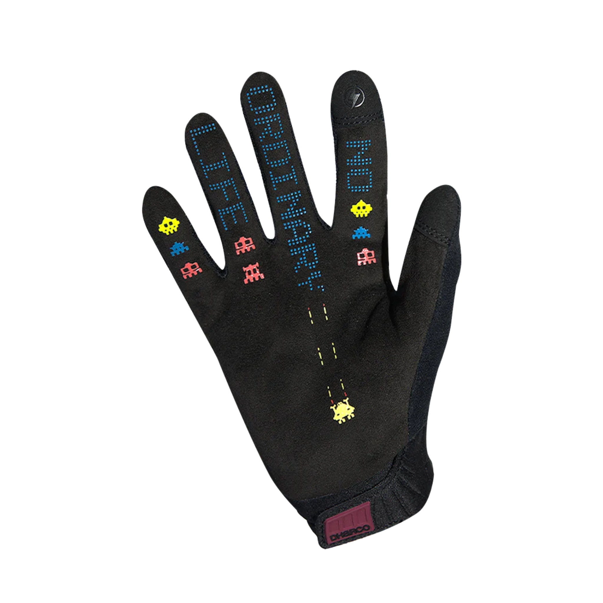 Palm view of DHaRCO Youth Race Glove in Sangria color with silicone grip for improved handlebar traction and bike control