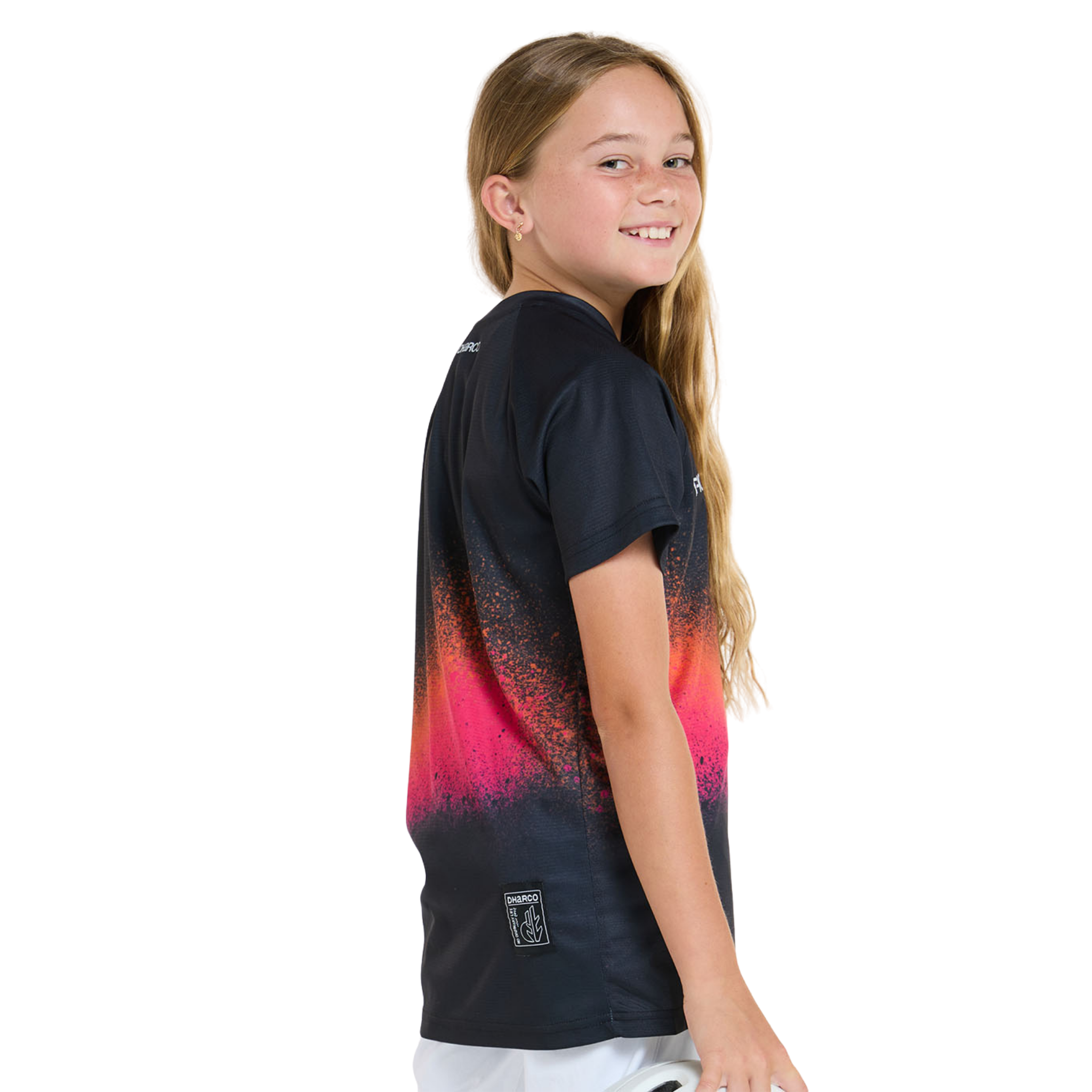 Side view of DHaRCO Youth Short Sleeve Jersey in Black Snake design with breathable mesh side panel and zip storage pocket