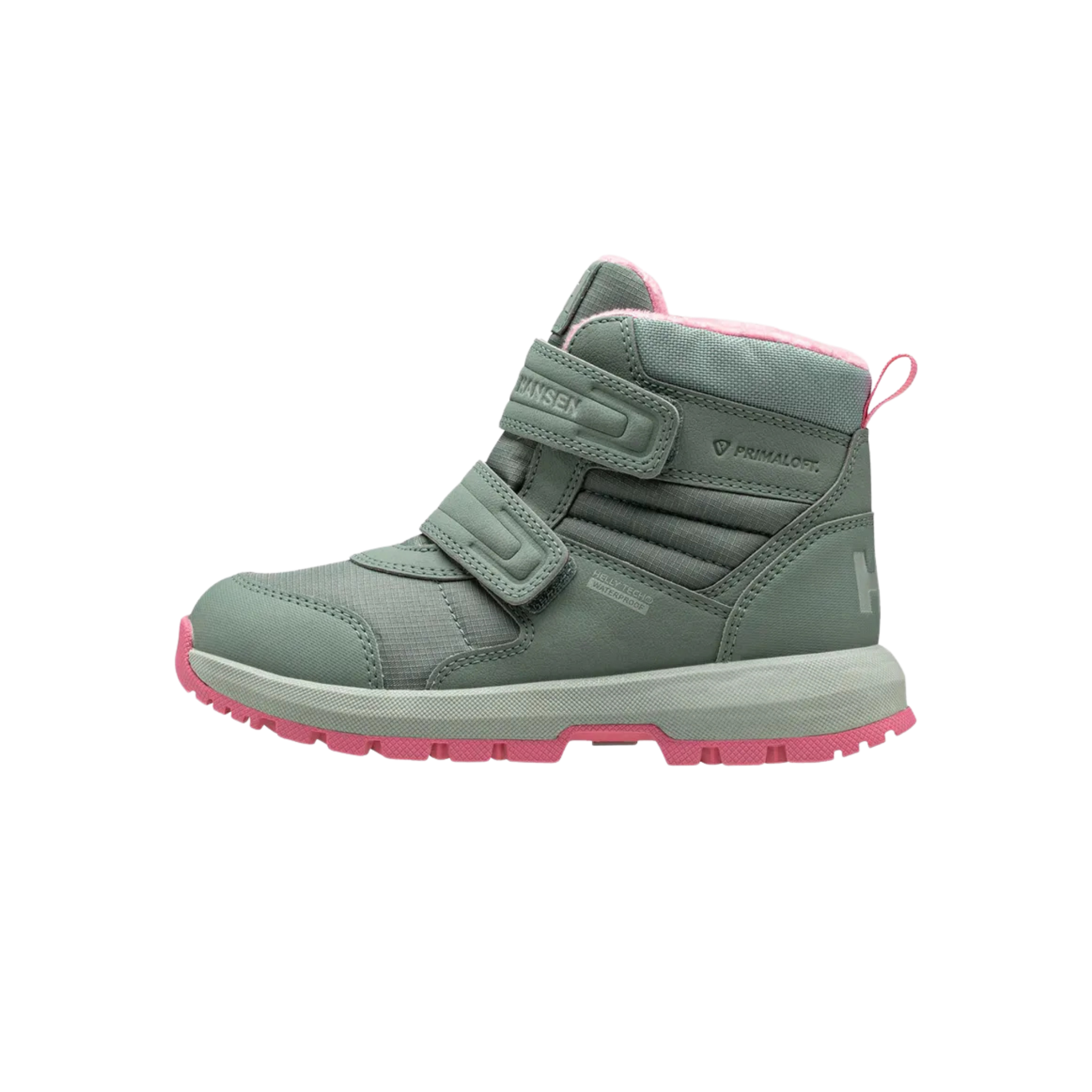 Side view of Helly Hansen Bowstring Winter Boot High Top in Cactus / Green Mist with HELLY TECH waterproofing, HH Pro Guard and 200g insulation