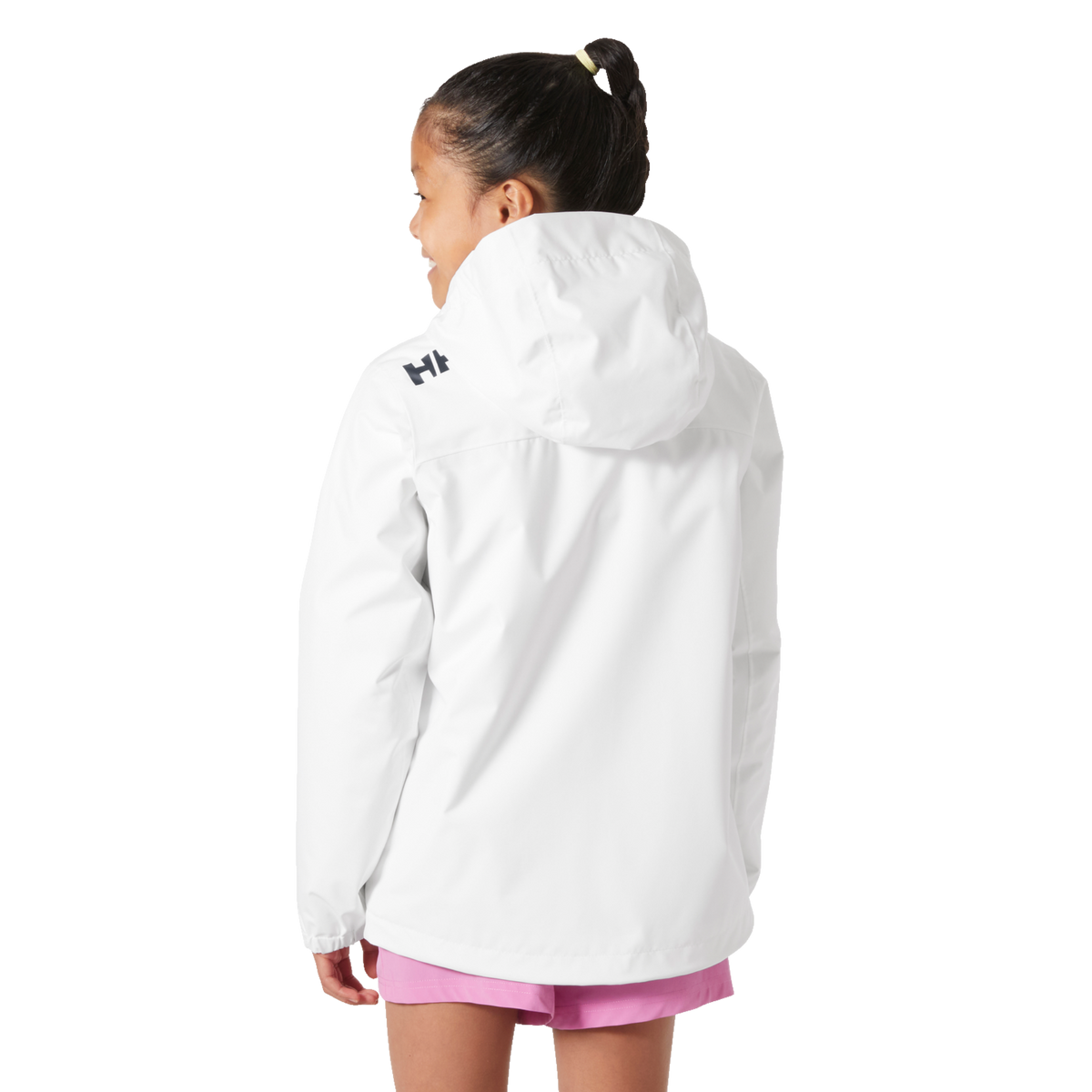Rear view of Helly Hansen Jr Crew Midlayer 2.0 Jacket with waterproof breathable construction and adjustable hem