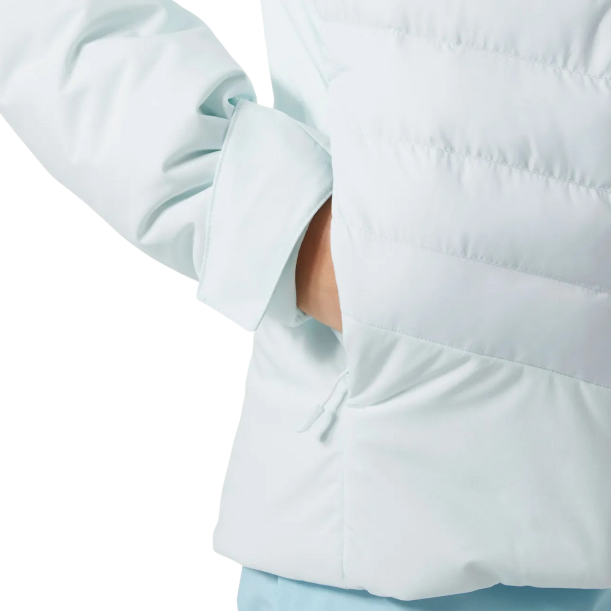 Helly Hansen Jr Girl Astra Jacket in Icicle color with secure zippered hand pocket and soft fleece lining for warmth and storage