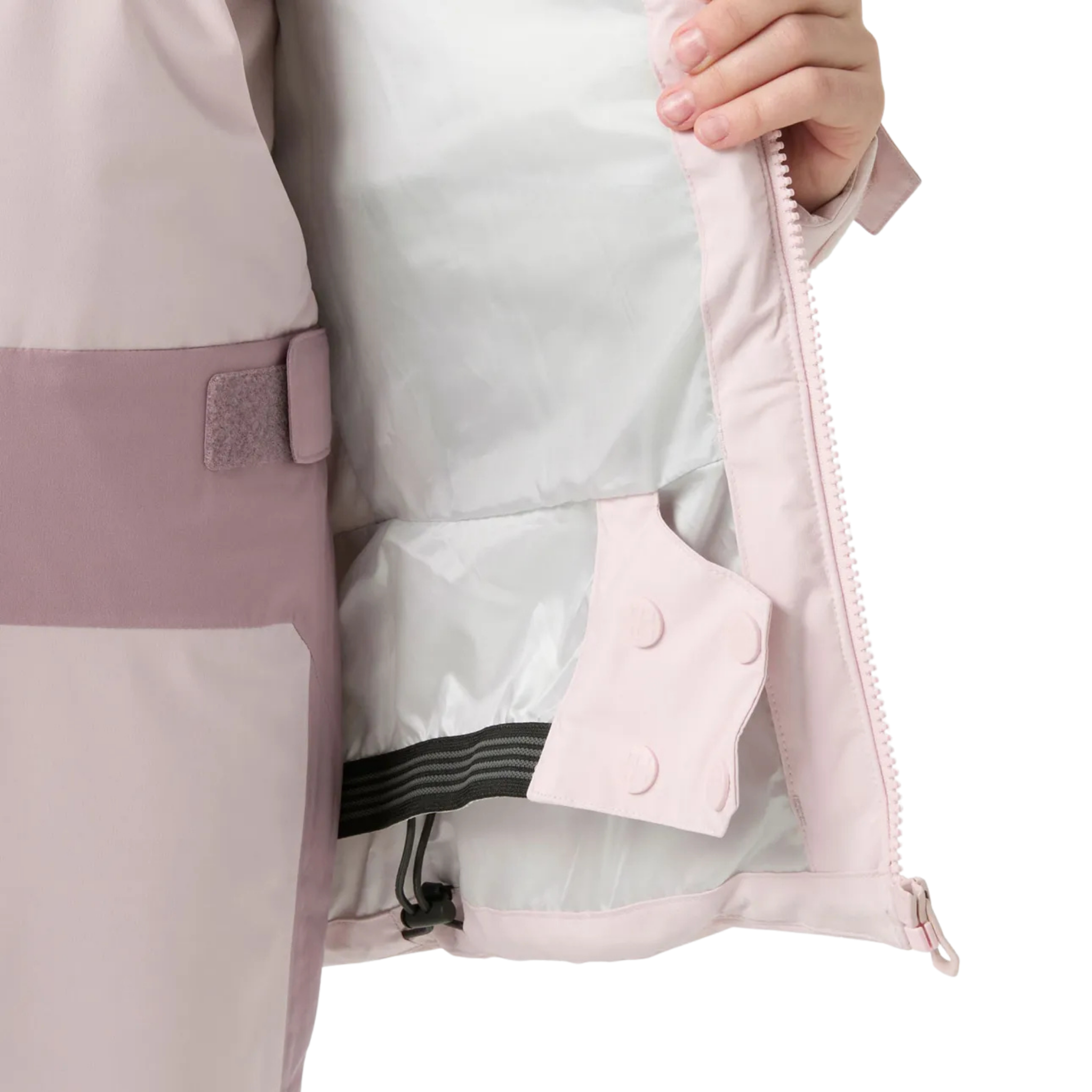 Helly Hansen Jr Girl Astra Jacket adjustable powder skirt designed to help keep snow out during skiing and snow play