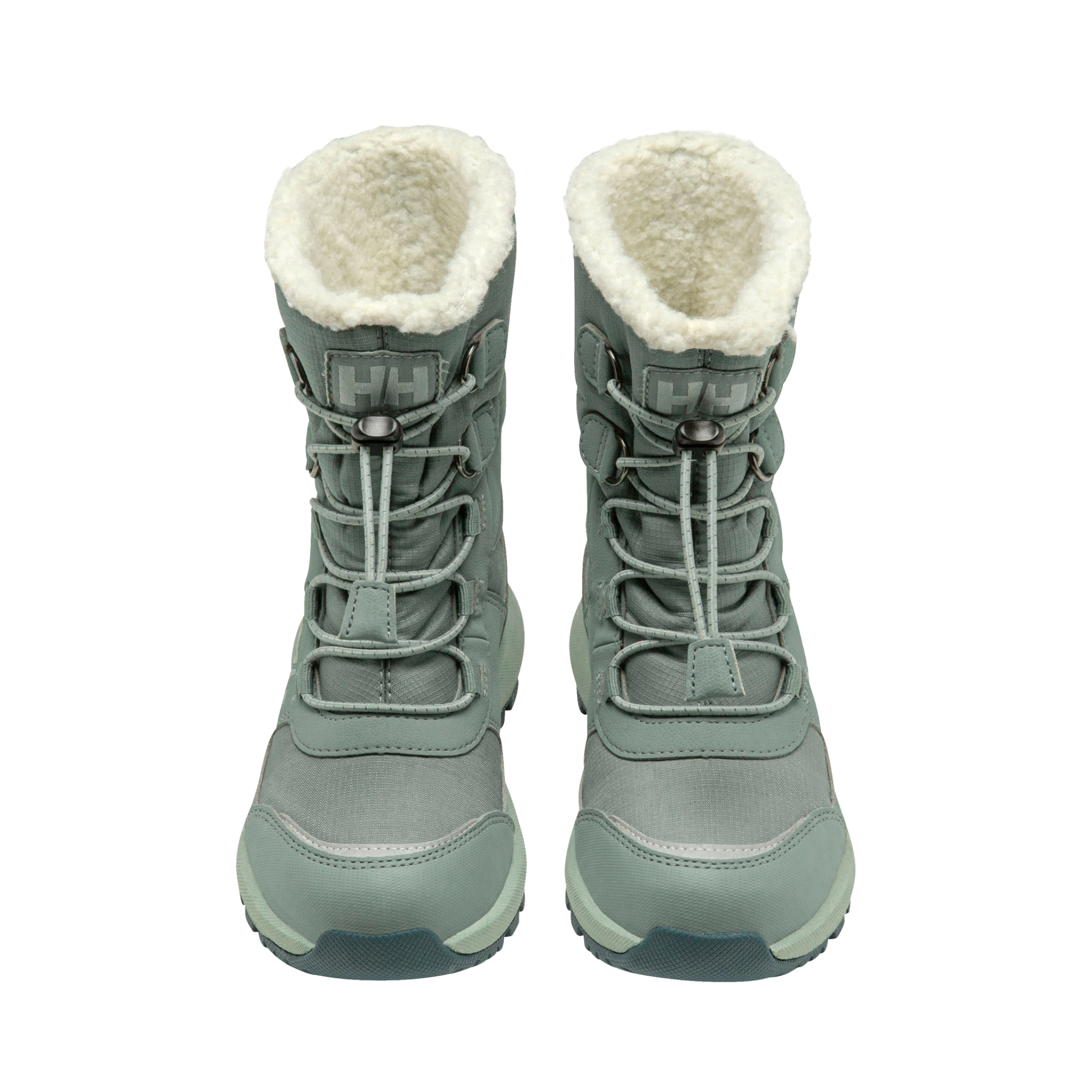 Top view of Helly Hansen Jr Silverton Winter Boots in Cactus color with drawstring closure and warm faux-shearling lining