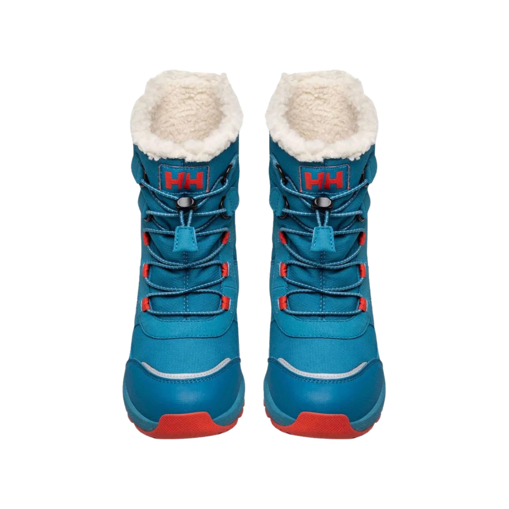 Top view of Helly Hansen Jr Silverton Winter Boots in Cerulean Blue with drawstring closure and warm faux-shearling lining