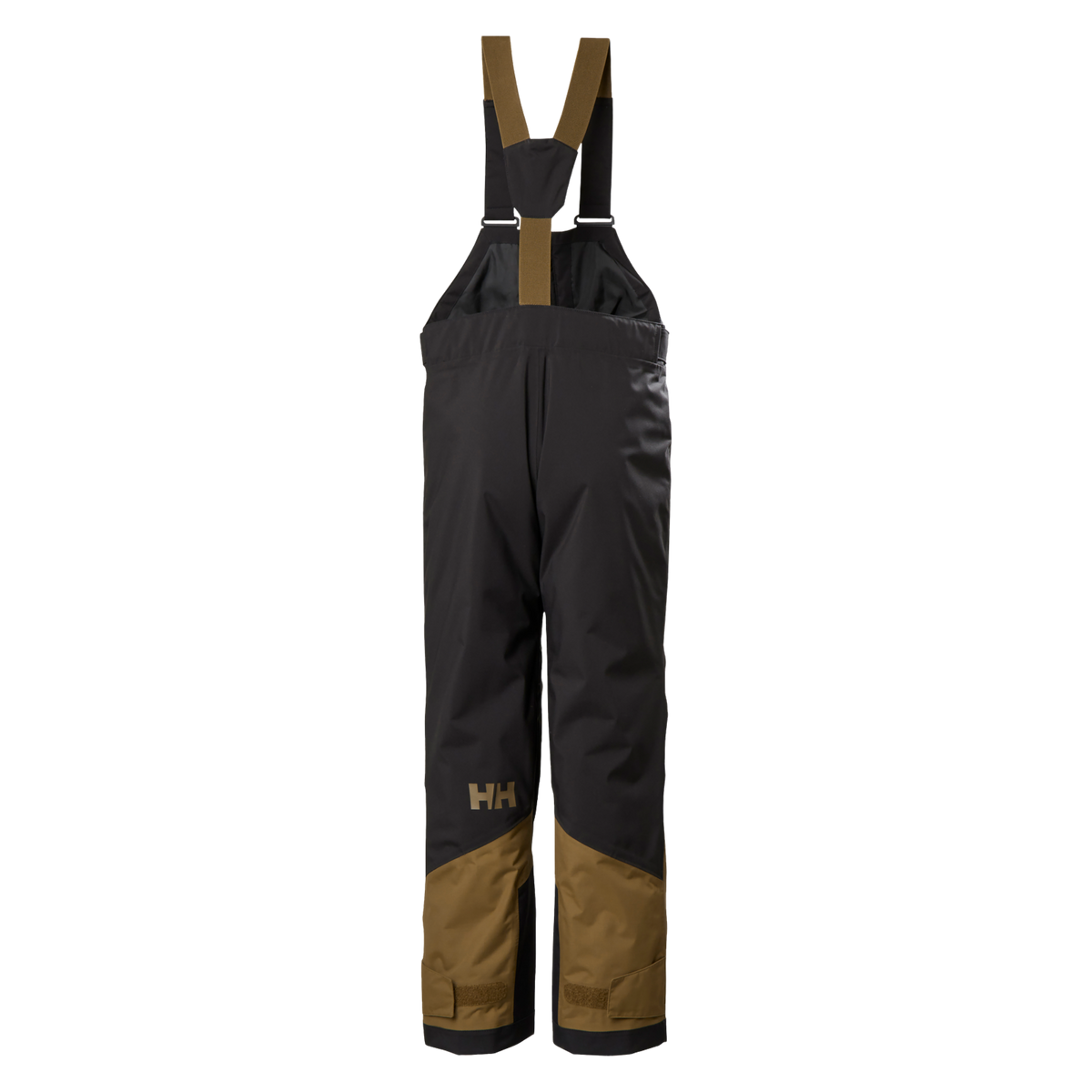 Rear view of Helly Hansen Jr Summit 2.0 Bib Pants in Black with adjustable elastic suspenders, insulated construction and unisex fit