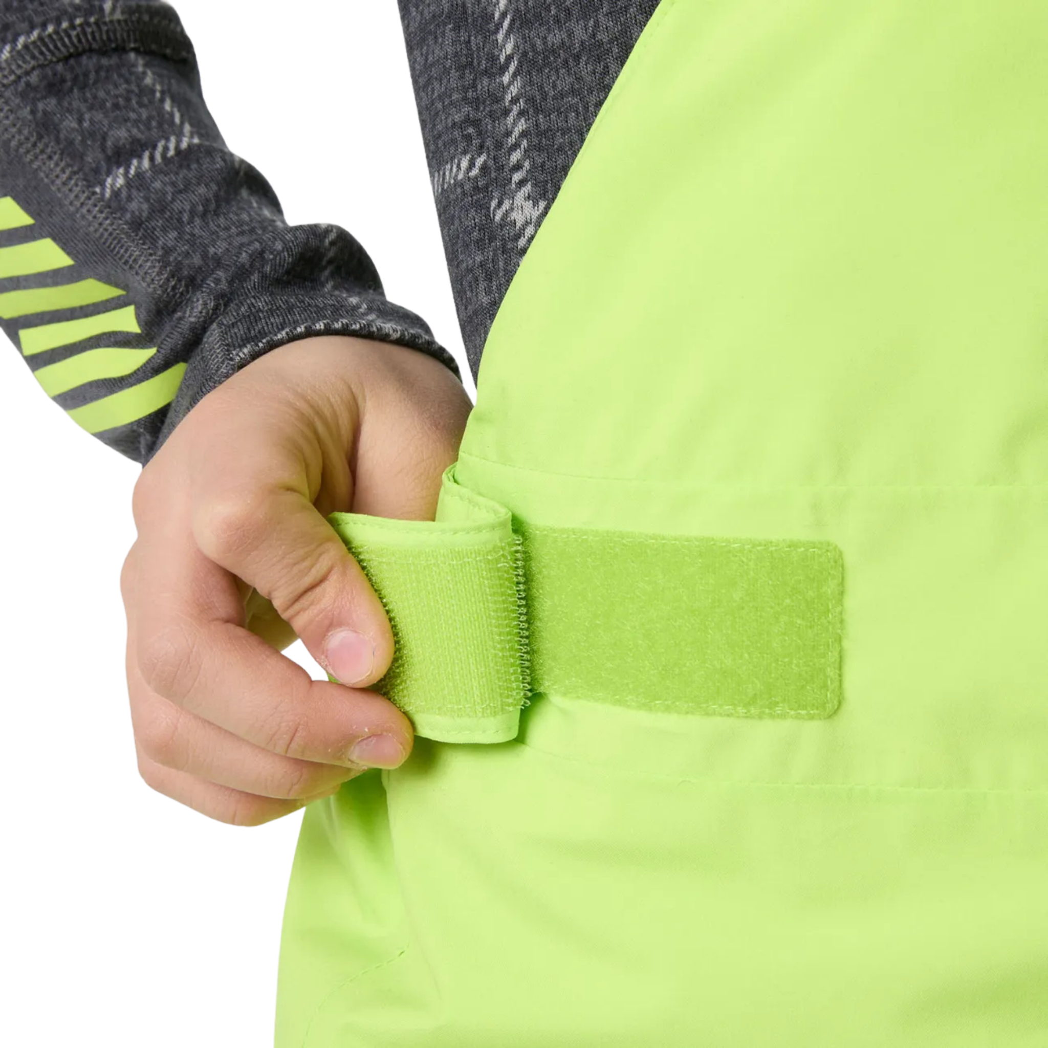 Helly Hansen Jr Summit 2.0 Bib Pants in Luminous Green with adjustable waist detail for a comfortable secure fit while skiing and snowboarding
