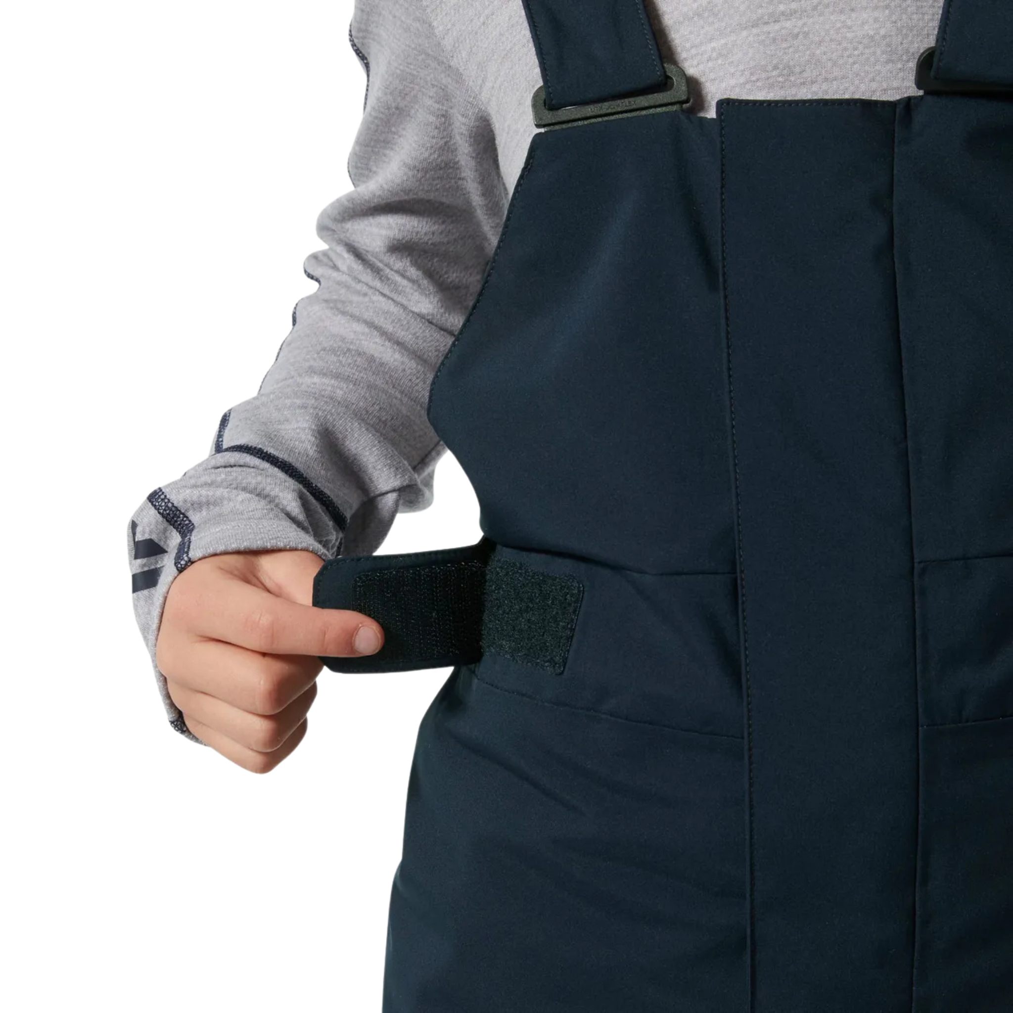 Helly Hansen Jr Summit 2.0 Bib Pants in Navy with adjustable waist detail for a comfortable secure fit while skiing and snowboarding