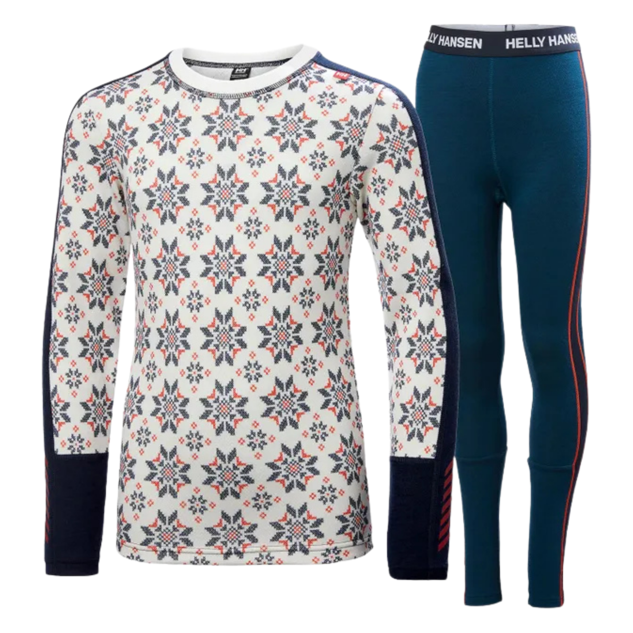 Helly Hansen Junior Graphic Lifa Merino Set in Navy AOP with 2-layer LIFA moisture-wicking technology, warm Merino wool and graphic print