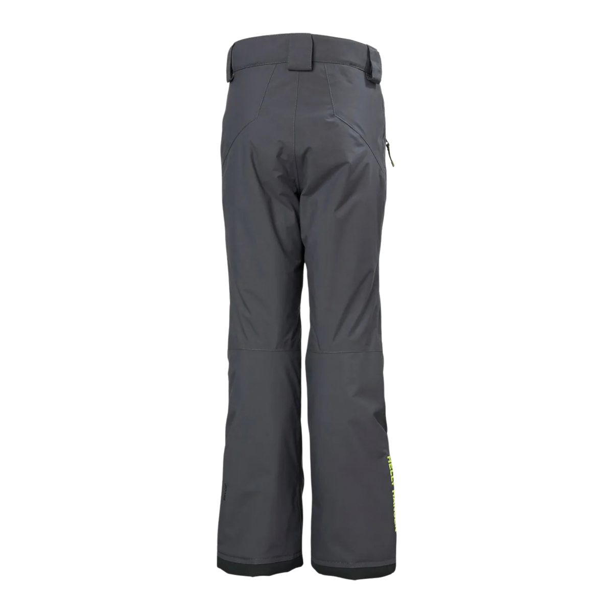 Rear view of Helly Hansen Junior Legendary Pants in Thunder Grey with insulated construction, articulated fit and reinforced lower hems