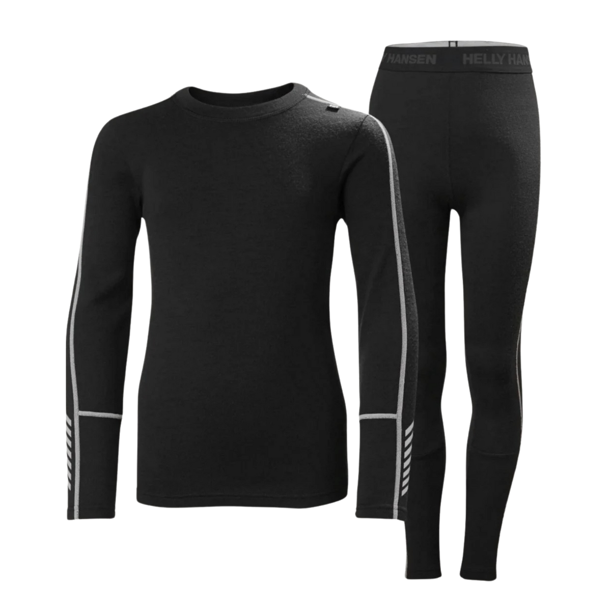 Helly Hansen Junior Lifa Merino Midweight Set in Black with 2-layer LIFA moisture-wicking technology, warm Merino wool and flatlock seams
