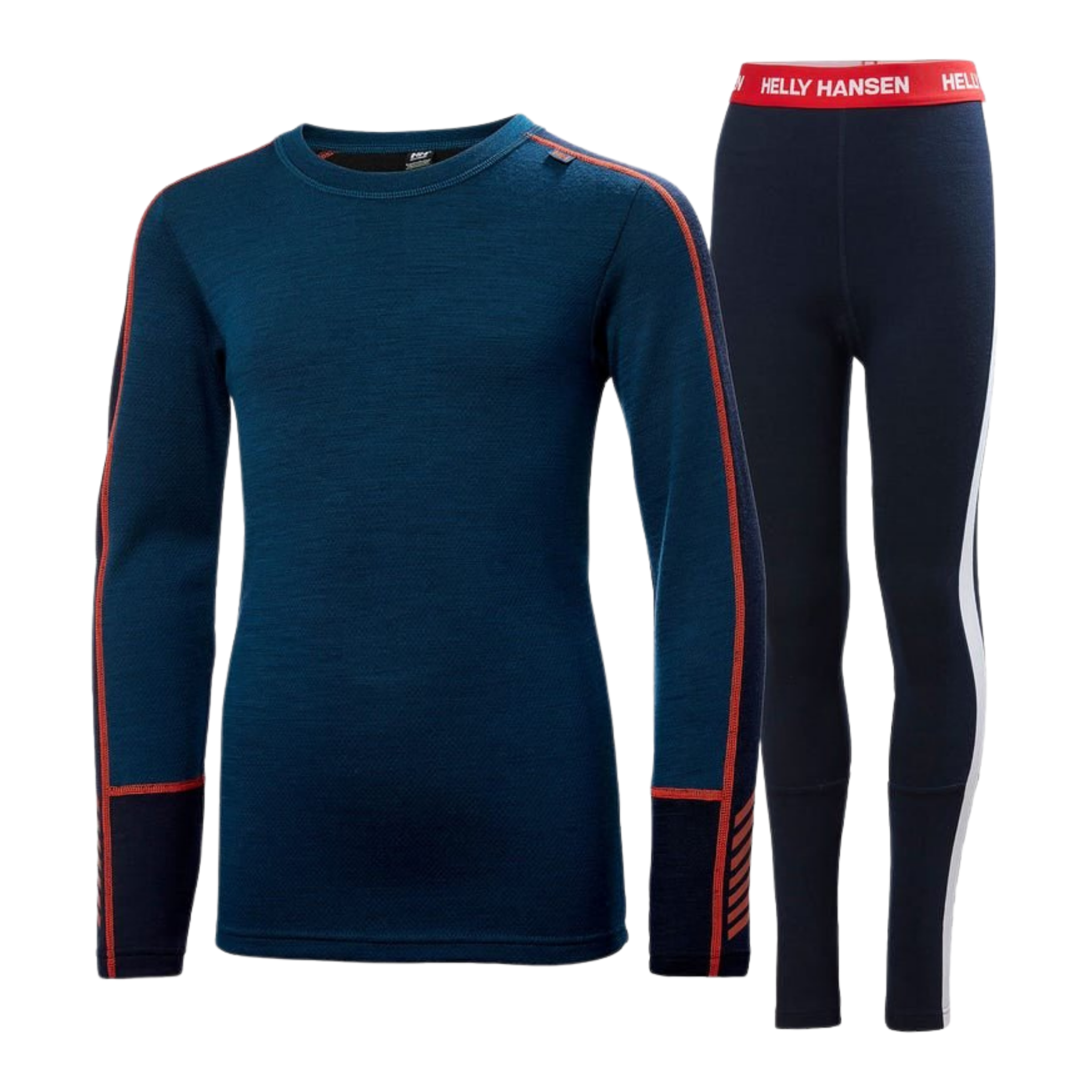 Helly Hansen Junior Lifa Merino Midweight Set in Deep Dive with 2-layer LIFA moisture-wicking technology, warm Merino wool and flatlock seams