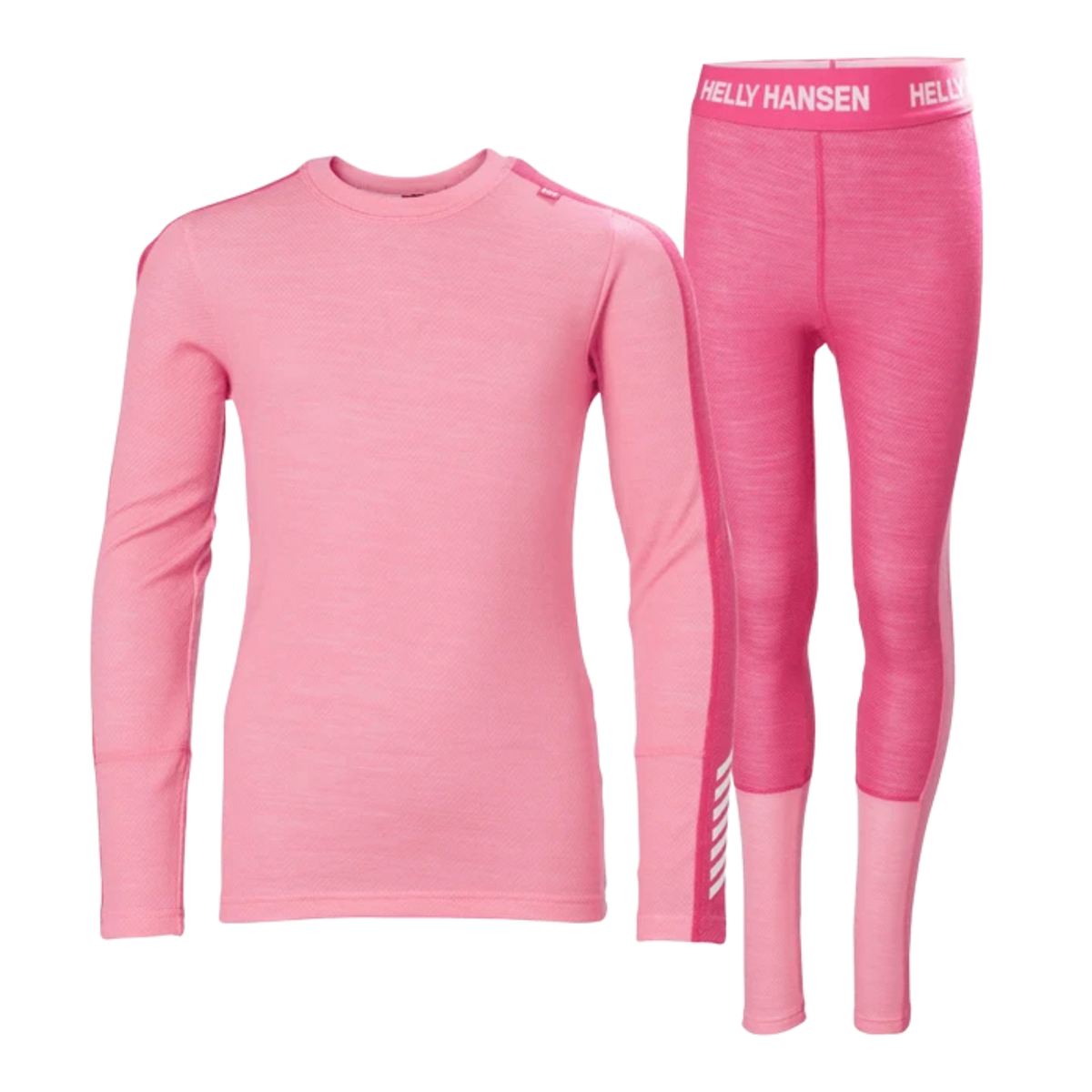 Helly Hansen Junior Lifa Merino Midweight Set in Sugar Pink with 2-layer LIFA moisture-wicking technology, warm Merino wool and flatlock seams
