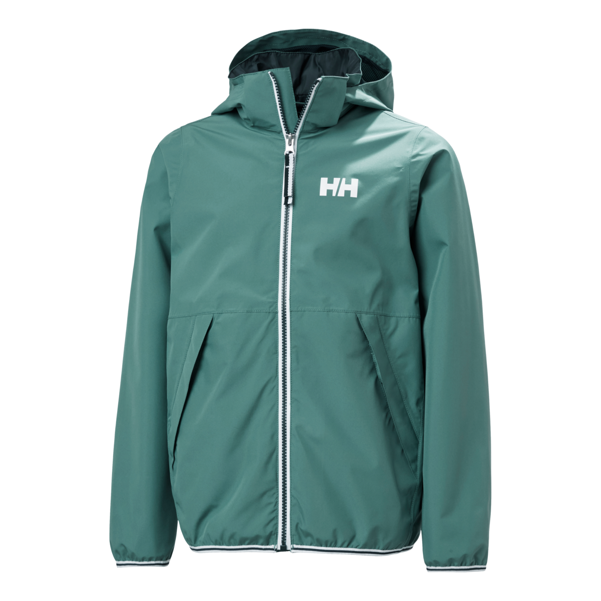 Helly Hansen Juniors Koster Rain Jacket in Opal with lightweight waterproof windproof construction and removable hood