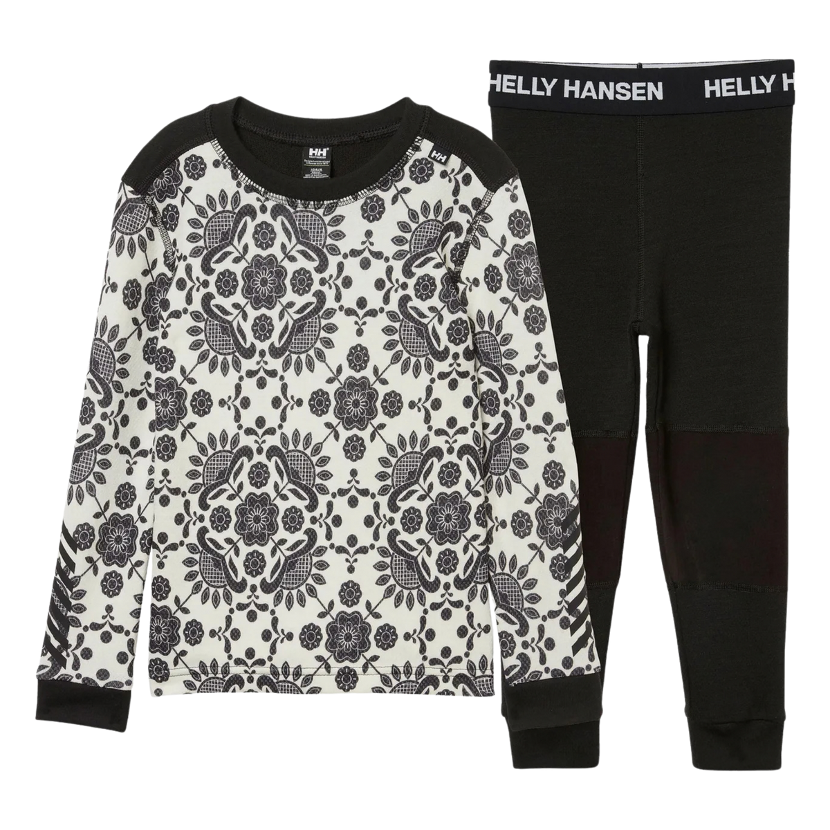 Helly Hansen Kids Graphic LIFA Merino Set in Black with 57% Merino wool, 43% polypropylene and technical LIFA fibers for warm winter layering