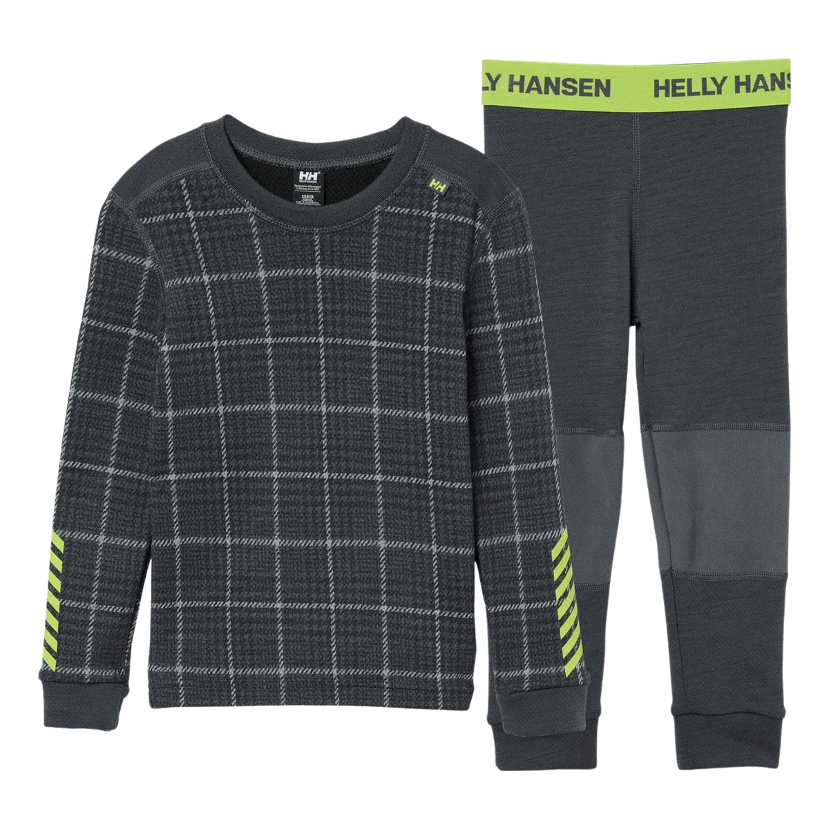 Helly Hansen Kids Graphic LIFA Merino Set in Thunder Grey with 57% Merino wool, 43% polypropylene and technical LIFA fibers for warm winter layering