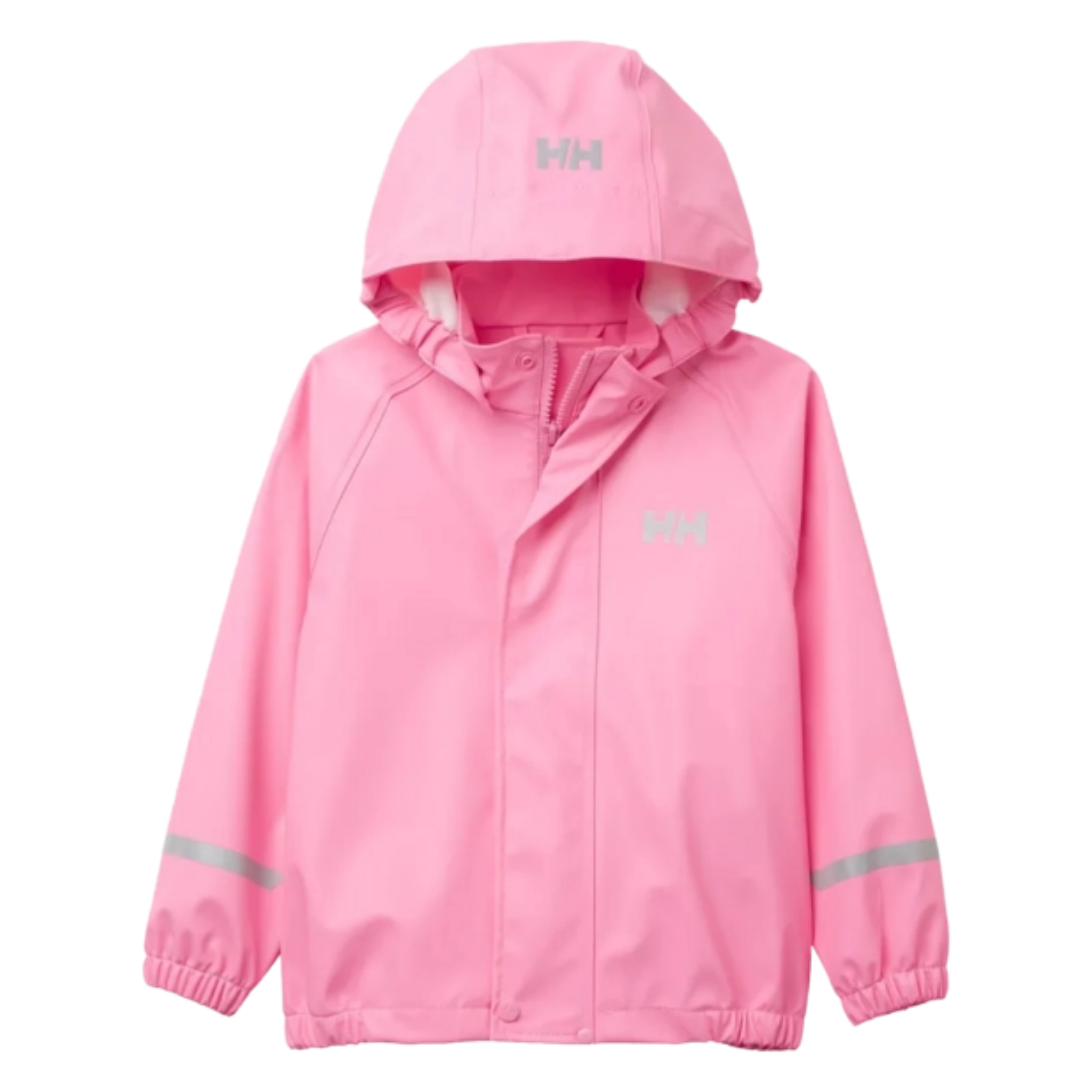 Helly Hansen Kids Bergen 2.0 Rain Jacket in Dragon Fruit color with HELOX+ waterproof fabric, welded seams and YKK zipper