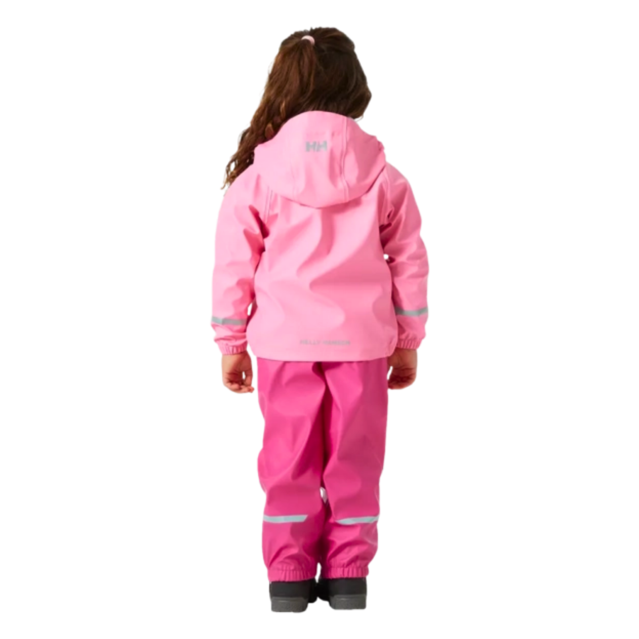 Rear view of Helly Hansen Kids Bergen 2.0 Rain Set with HELOX+ waterproof construction and reflective details