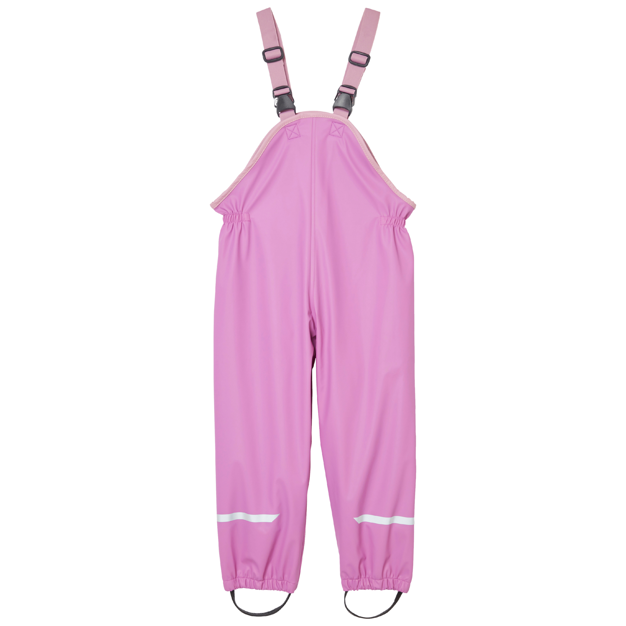 Helly Hansen Kids Bergen Fleece-Lined Rain Bib Pants in Meta Pink with adjustable elastic suspenders, elastic waist and waterproof construction