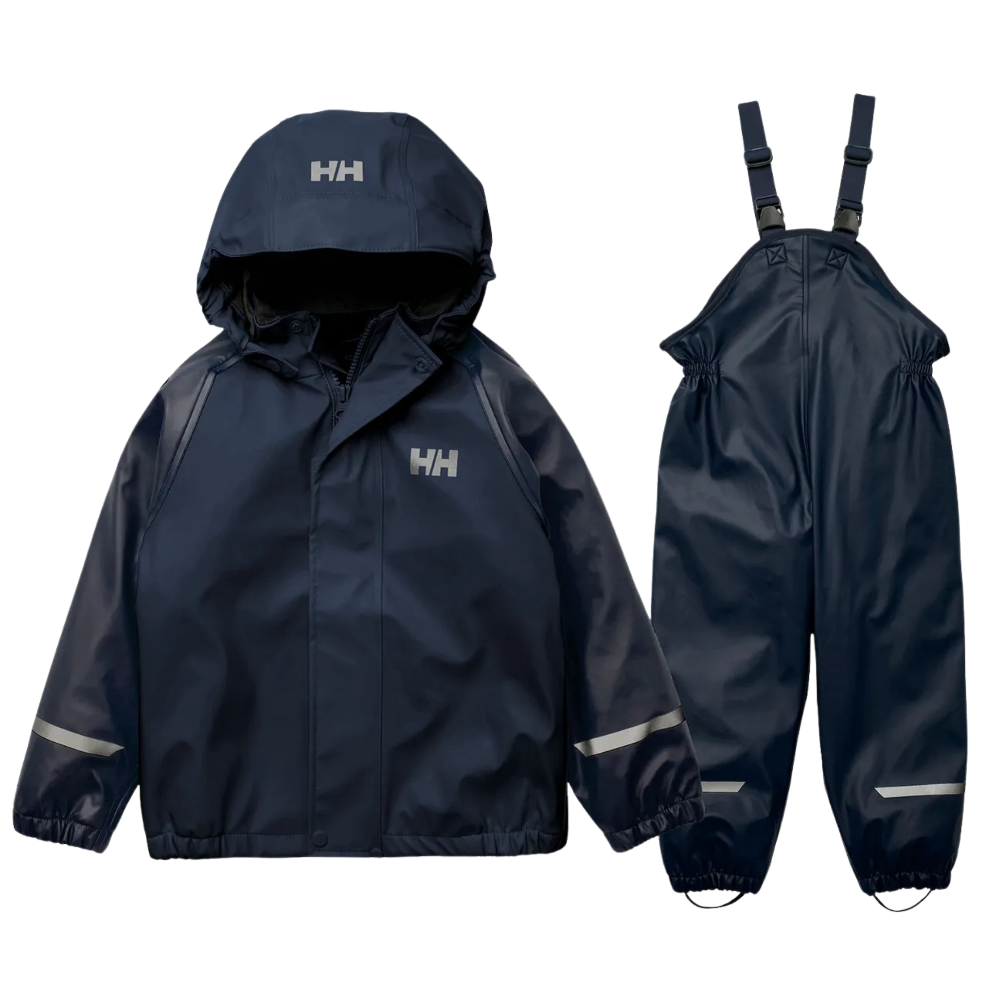 Helly Hansen Kids Bergen Fleece-Lined Rain Set 2.0 in Navy with waterproof HELOX+ technology, welded seams and warm fleece lining