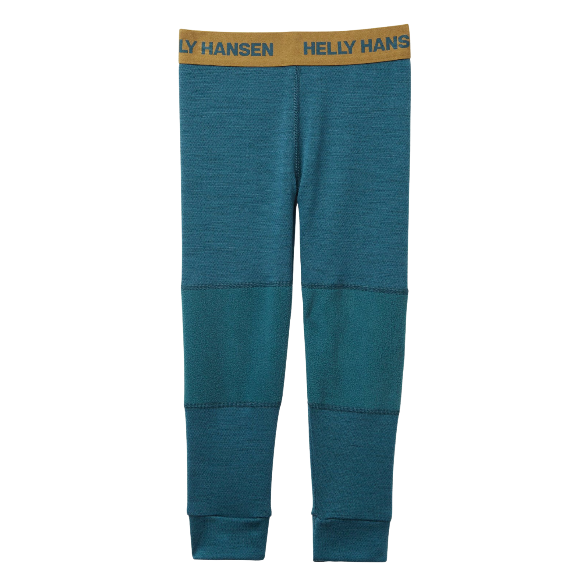 Rear view of Helly Hansen Kids Lifa Merino thermal bottoms in Dark Creek color with comfortable next-to-skin fit for cold-weather layering