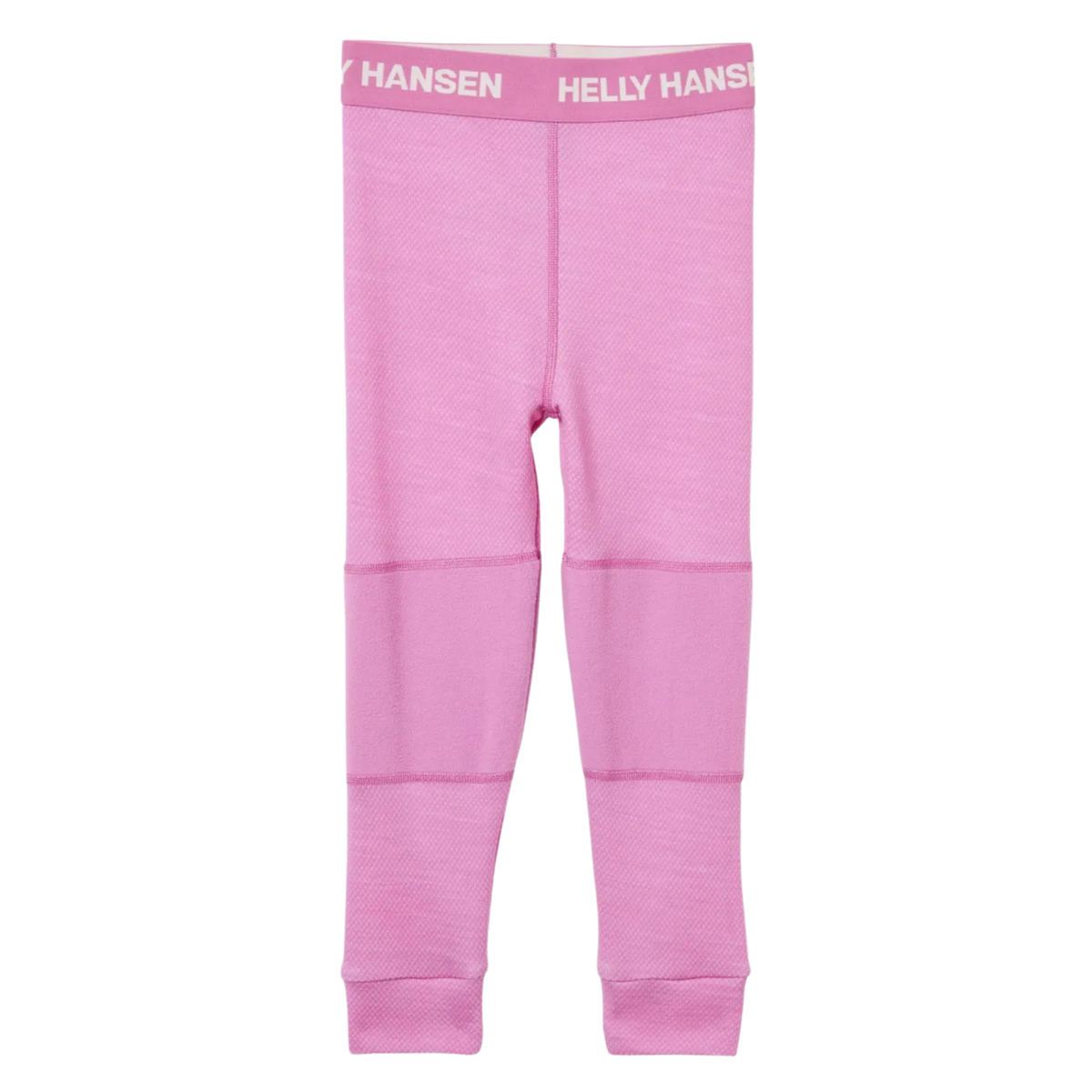Rear view of Helly Hansen Kids Lifa Merino thermal bottoms in Meta Pink with comfortable next-to-skin fit for cold-weather layering