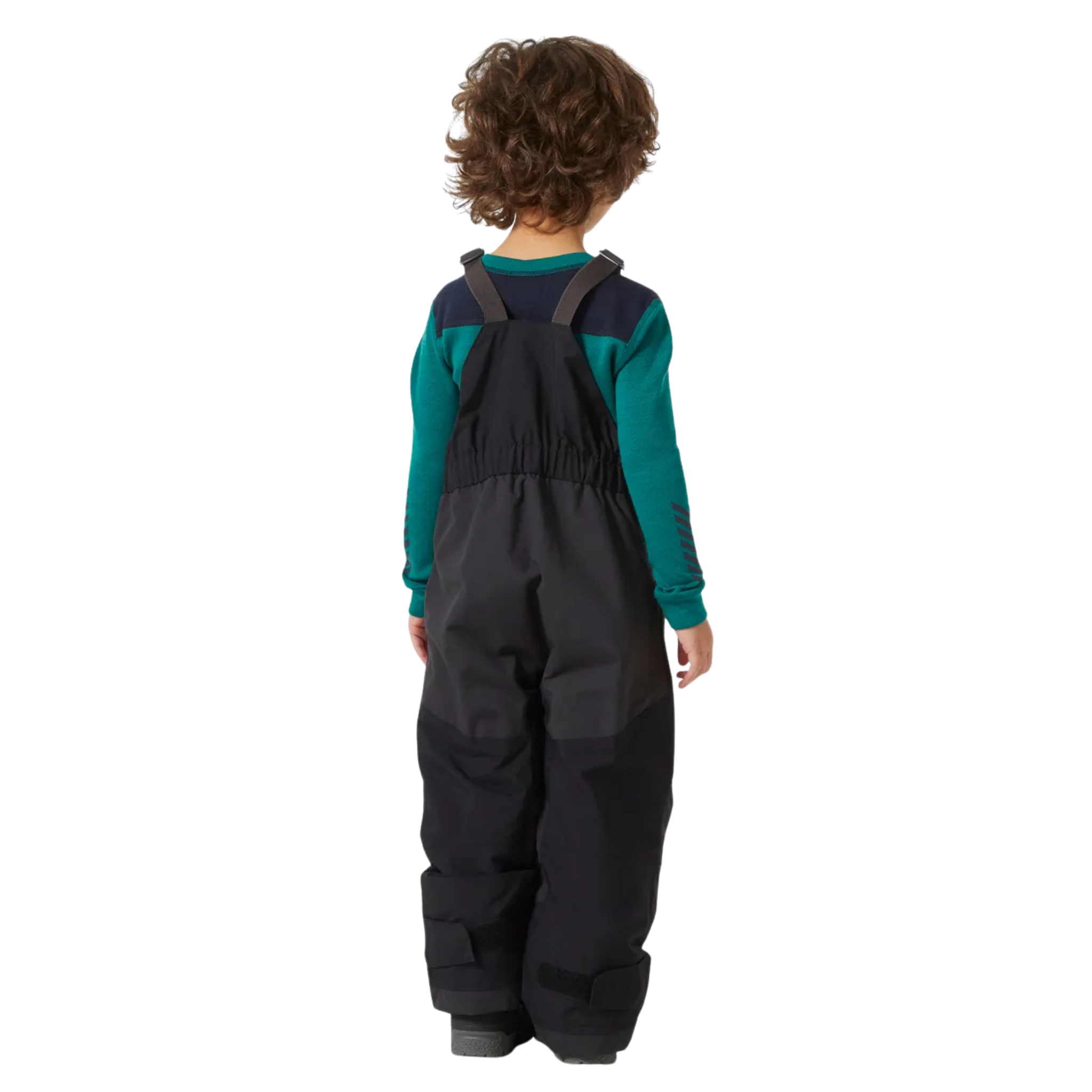 Rear view of Helly Hansen Kids Rider 2.0 Insulated Bib Pants with reinforced no-back-seam seat for added waterproofness and durability