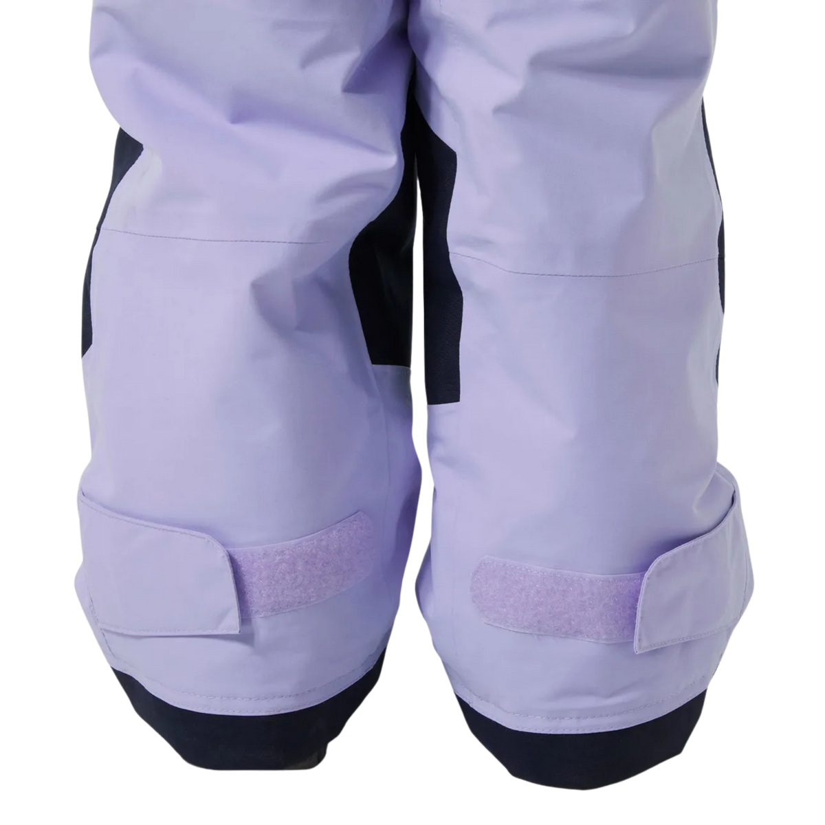 Helly Hansen Kids Rider 2.0 Insulated Bib Pants in Bright Lavender with snow boot gaiter and underfoot rubber strap for a secure fit around winter boots